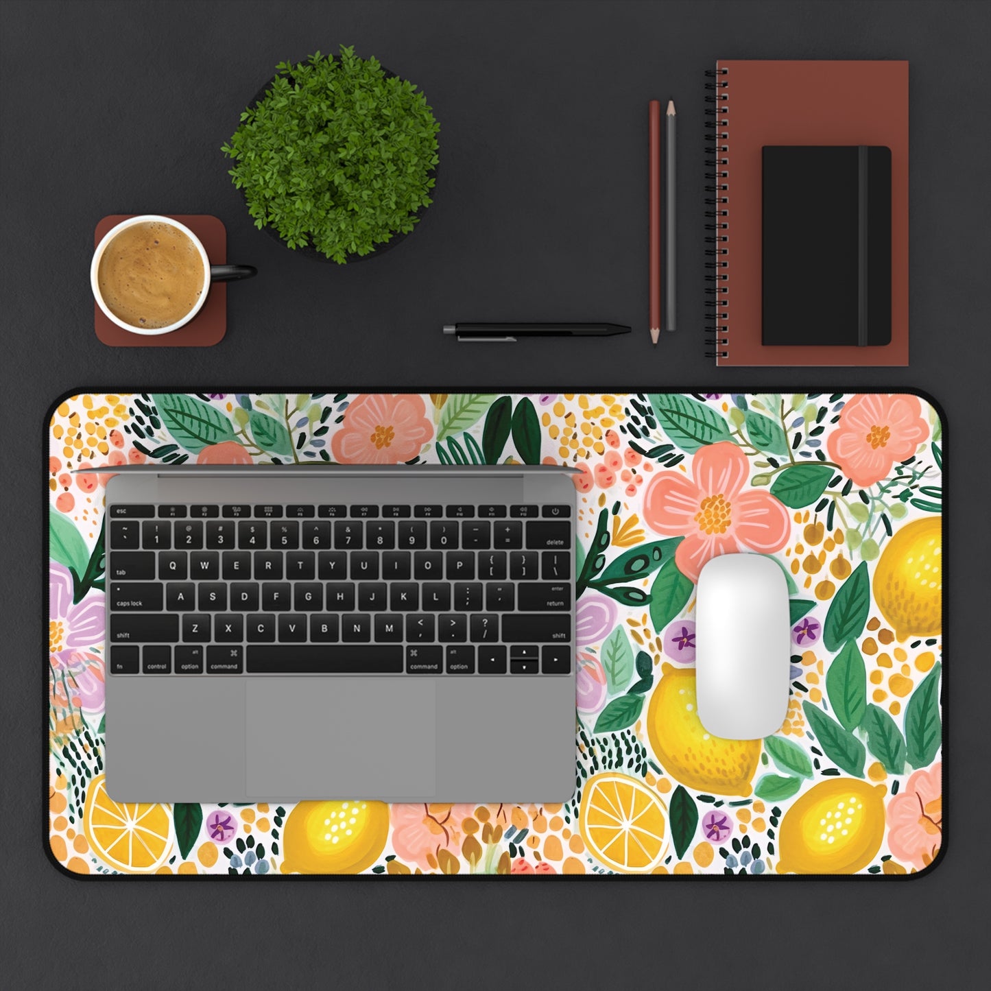 Citrus Garden Desk Mat, Whimsical Aesthetic Desk Protector, Colorful Desk Mat, Aesthetic Desk Mat, Large Desk Mat