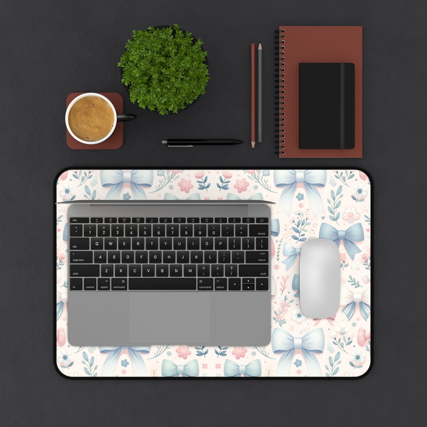 Floral and Bow Desk Mat, Coquette Desk Mat, Floral Desk Pad, Feminine Desk Mat, Desk Protector, Whimsical Art