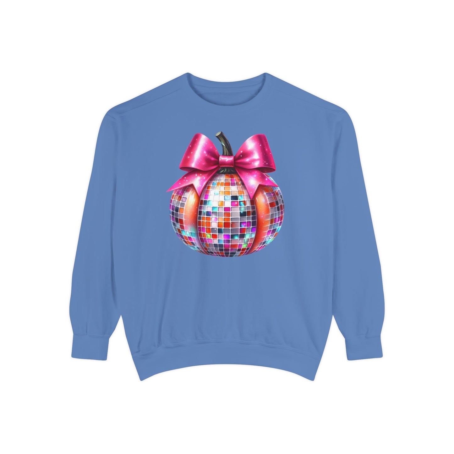 Copy of Disco Ball Pumpkin Sweatshirt - Vibrant Pink Bow Coquette Aesthetic, Unisex Jumper, Halloween Sweatshirt, Retro