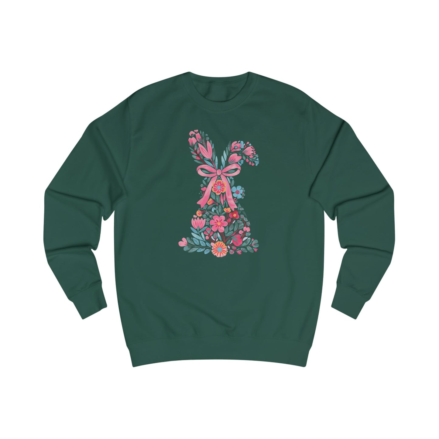 Coquette Bunny Floral Sweatshirt, Pastel Flowers Pink Bow, Cute Spring Pullover, Easter Gift for Her, Women's Casual Jumper, Rabbit Print