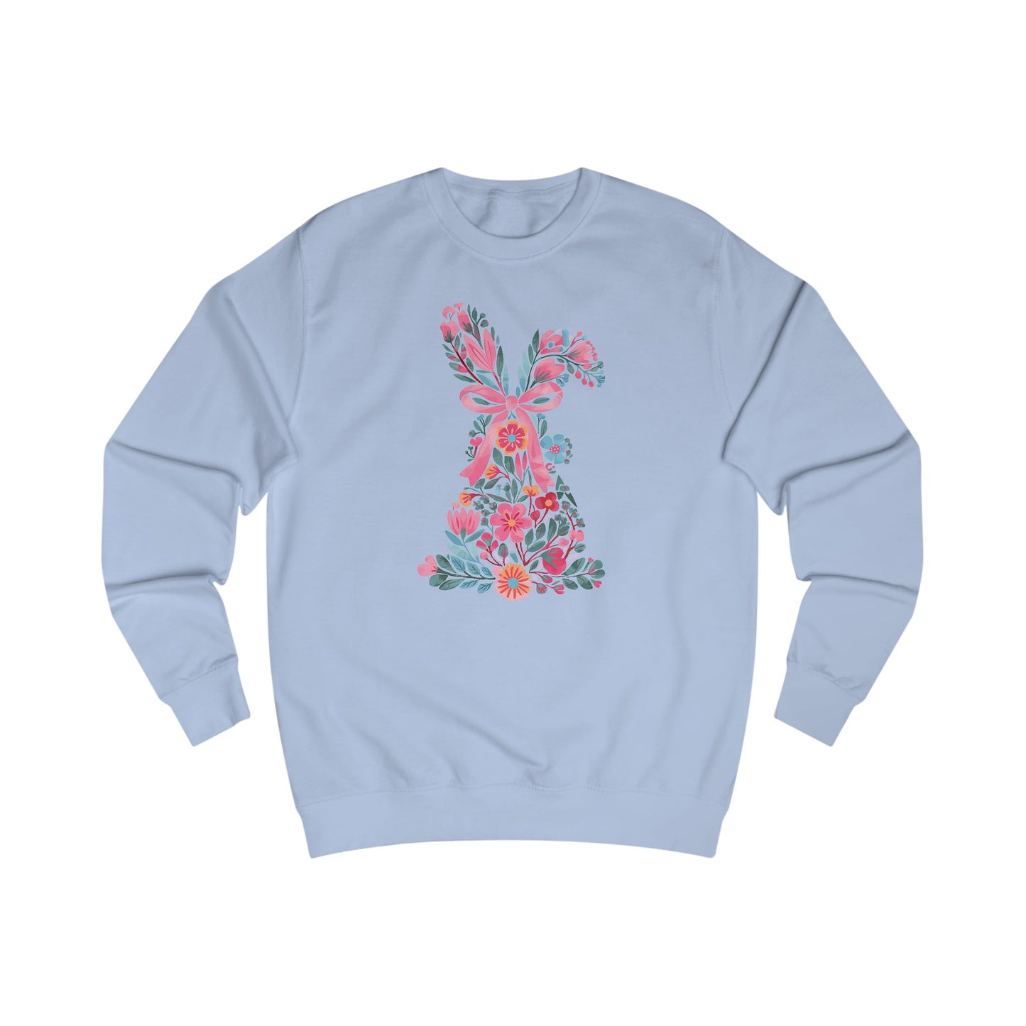 Coquette Bunny Floral Sweatshirt, Pastel Flowers Pink Bow, Cute Spring Pullover, Easter Gift for Her, Women's Casual Jumper, Rabbit Print
