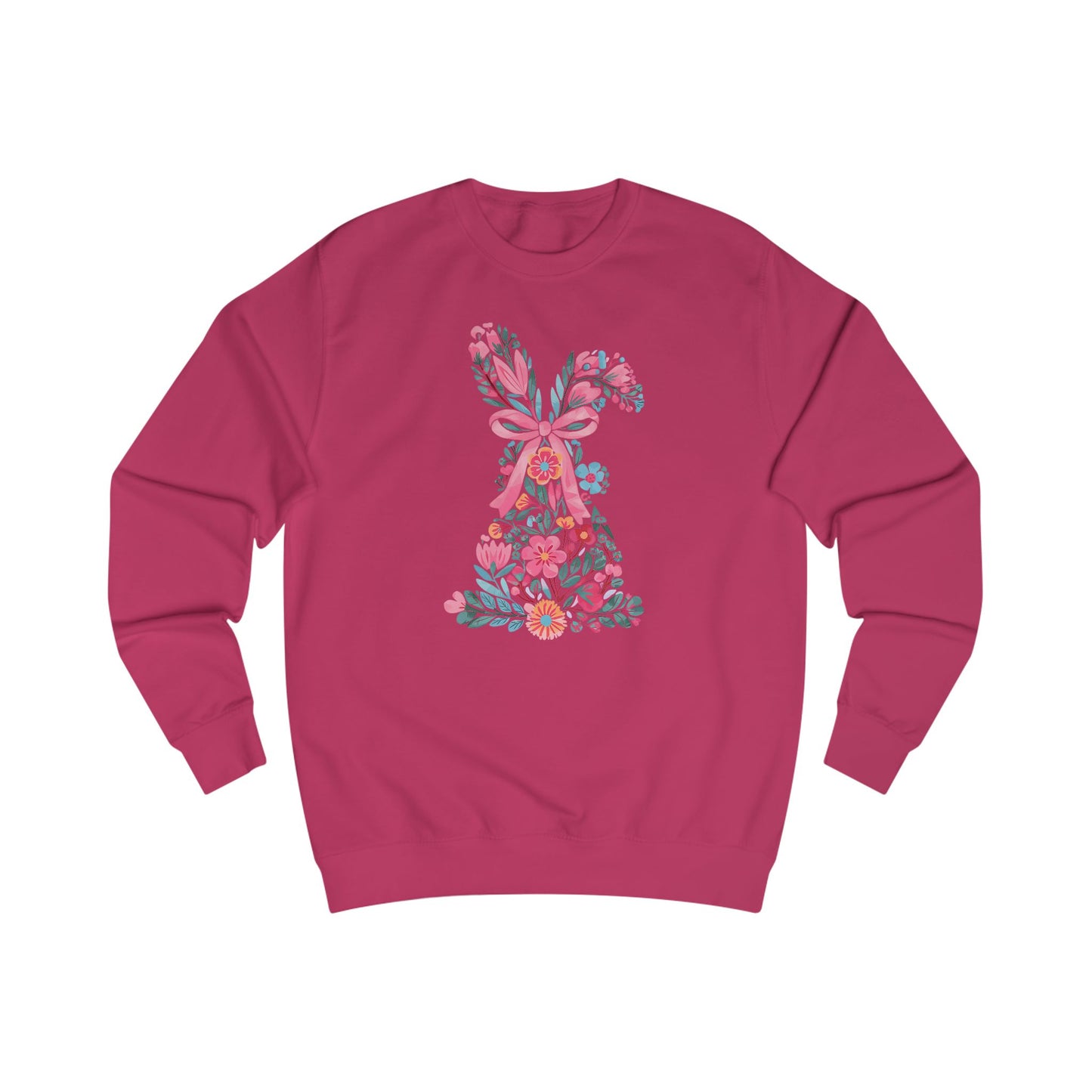 Coquette Bunny Floral Sweatshirt, Pastel Flowers Pink Bow, Cute Spring Pullover, Easter Gift for Her, Women's Casual Jumper, Rabbit Print