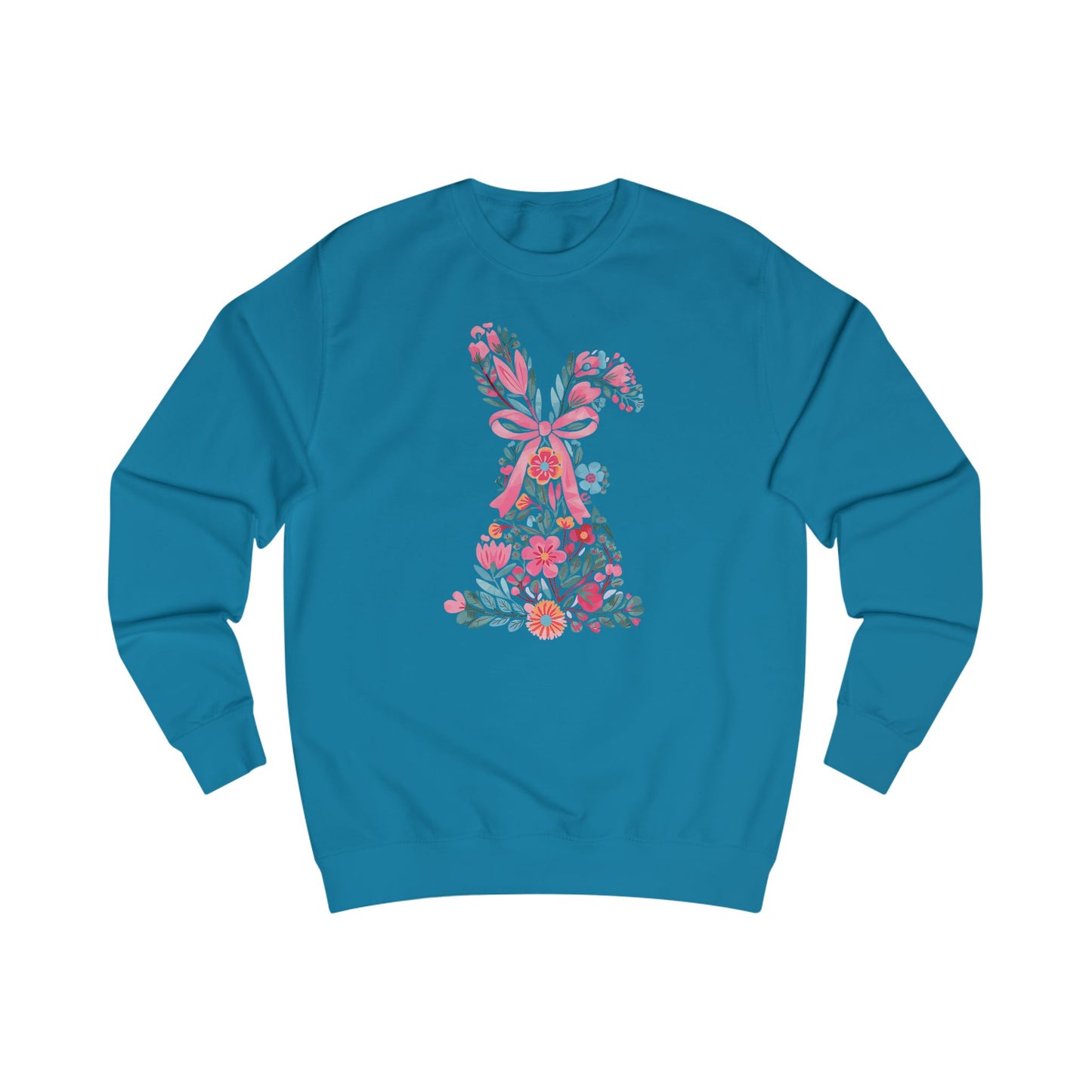 Coquette Bunny Floral Sweatshirt, Pastel Flowers Pink Bow, Cute Spring Pullover, Easter Gift for Her, Women's Casual Jumper, Rabbit Print