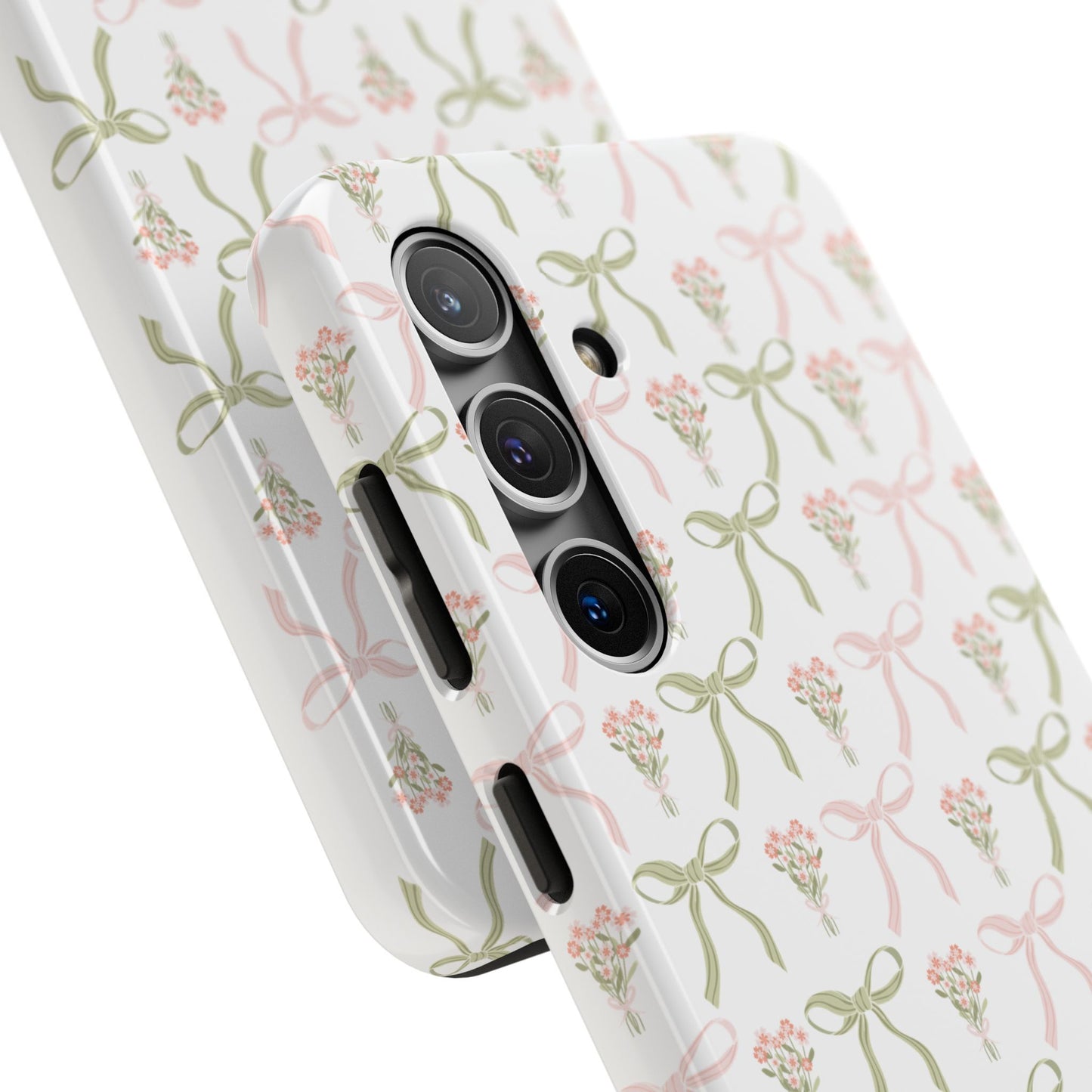 Light Pink and Green Phone Case, Bows and Bouquets Phone Case, Coquette Design Case, Durable Phone Case, Tough Phone Cases