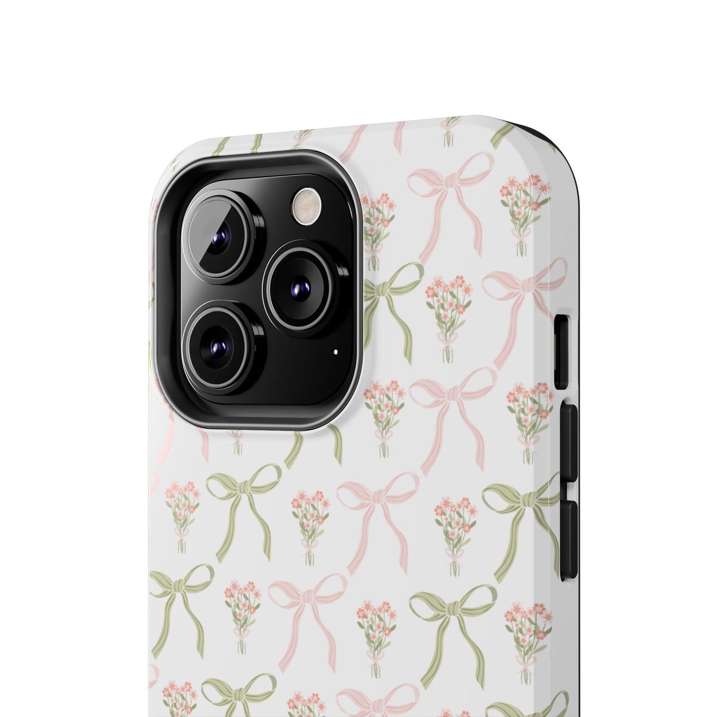 Light Pink and Green Phone Case, Bows and Bouquets Phone Case, Coquette Design Case, Durable Phone Case, Tough Phone Cases