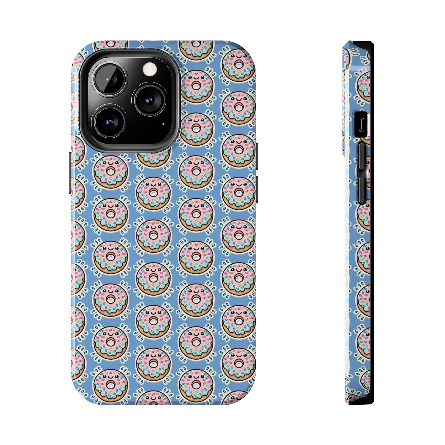 Phone Case, Korean Pop Art Sprinkle Donut Design with Periwinkle Background - Tough Protective Cover, Cute Kawaii Gift, Unique Cellphone
