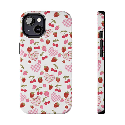 Hearts and Berries Phone Case, Coquette Design Case, Durable Phone Case, Tough Phone Cases