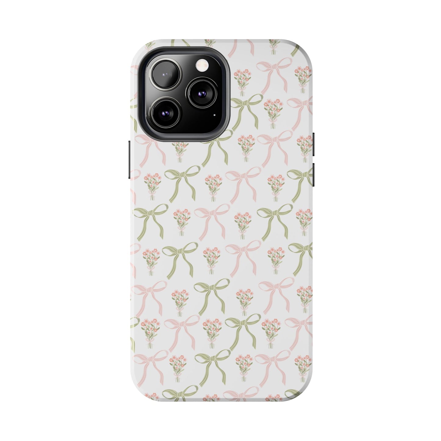 Light Pink and Green Phone Case, Bows and Bouquets Phone Case, Coquette Design Case, Durable Phone Case, Tough Phone Cases