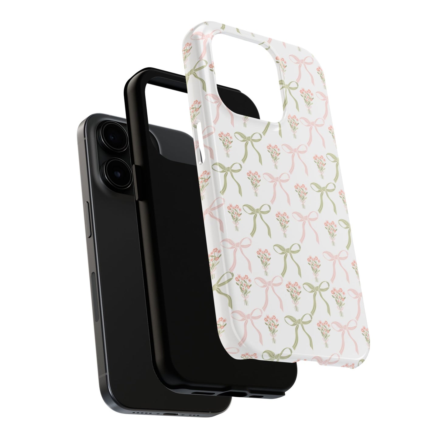Light Pink and Green Phone Case, Bows and Bouquets Phone Case, Coquette Design Case, Durable Phone Case, Tough Phone Cases