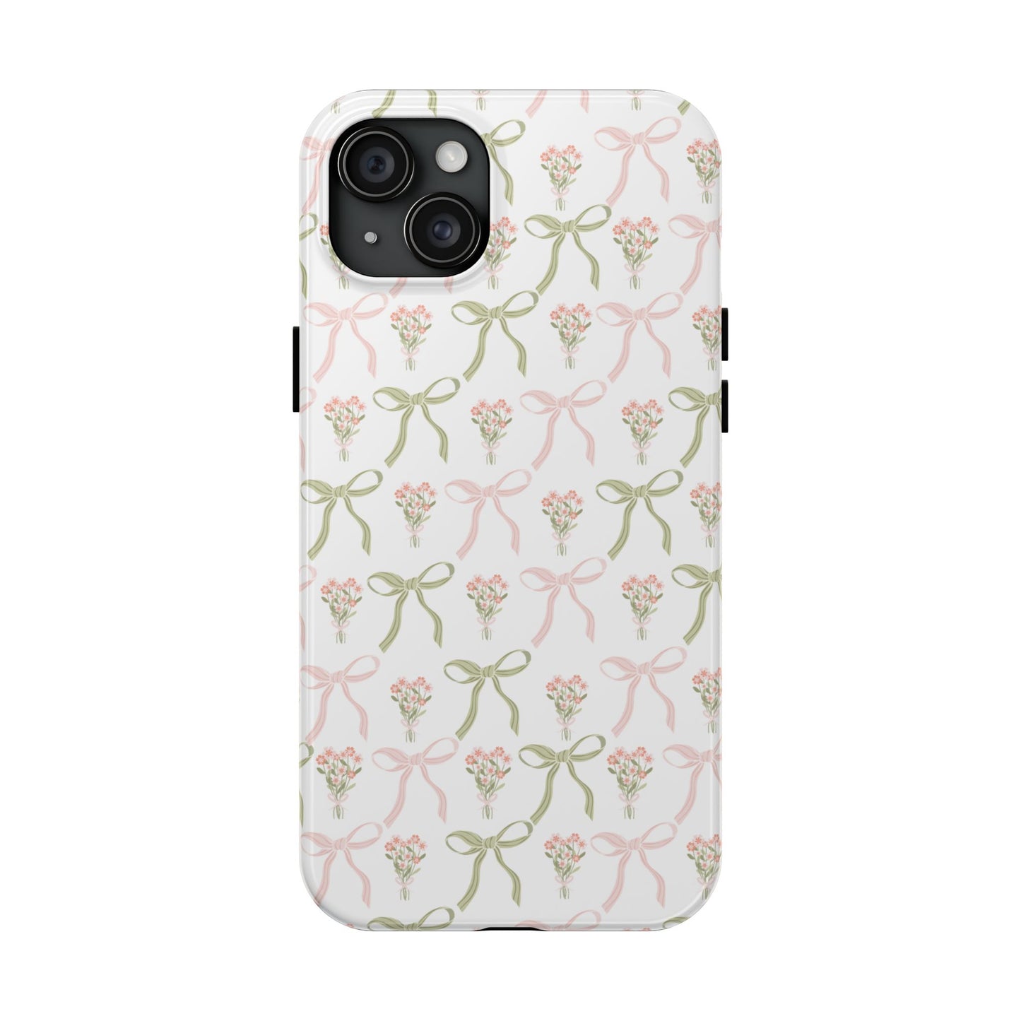 Light Pink and Green Phone Case, Bows and Bouquets Phone Case, Coquette Design Case, Durable Phone Case, Tough Phone Cases