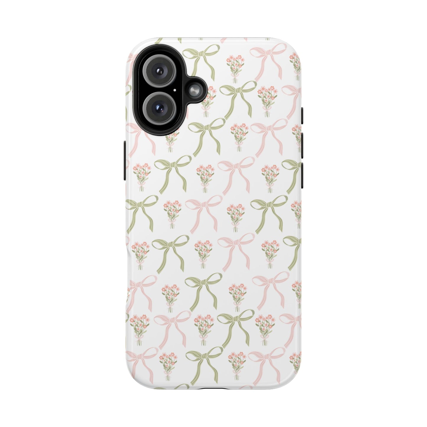 Light Pink and Green Phone Case, Bows and Bouquets Phone Case, Coquette Design Case, Durable Phone Case, Tough Phone Cases
