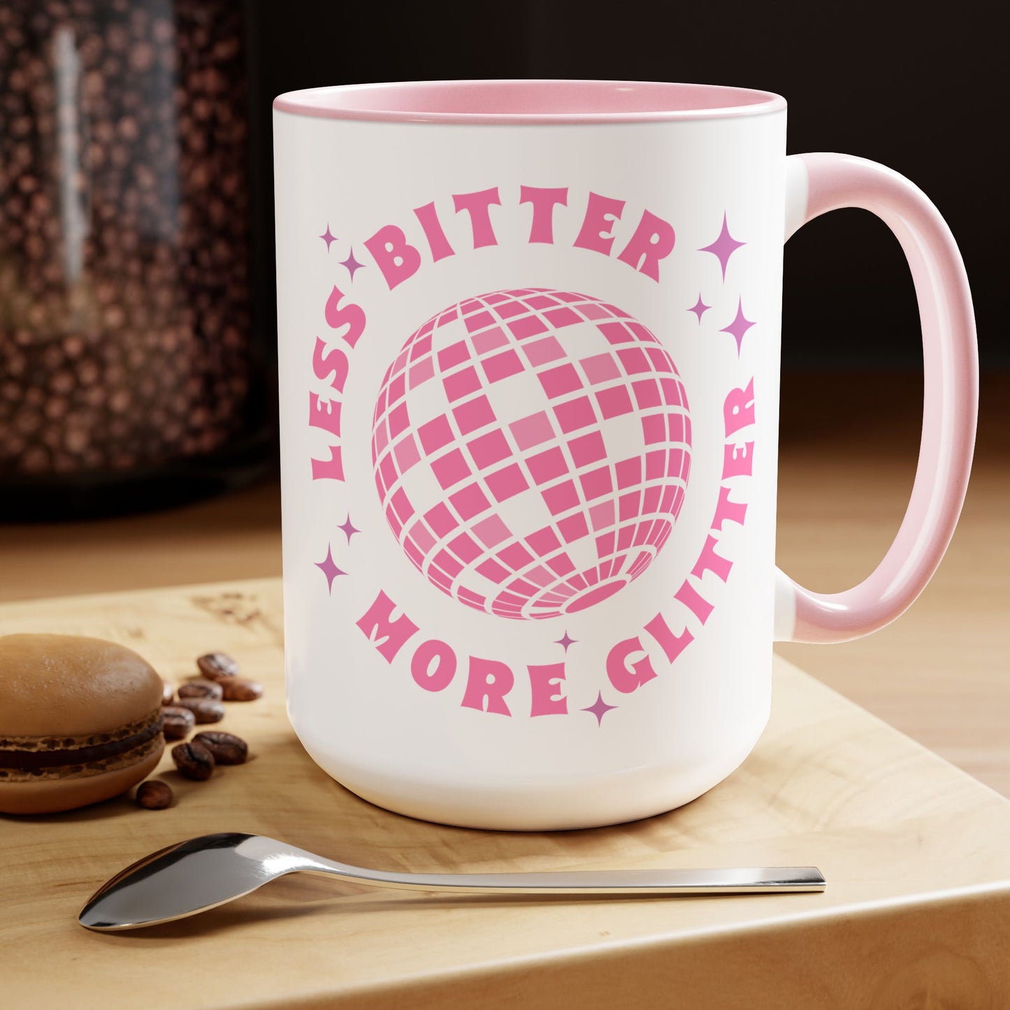 Less Bitter More Glitter Two-Tone Coffee Mugs, 15oz