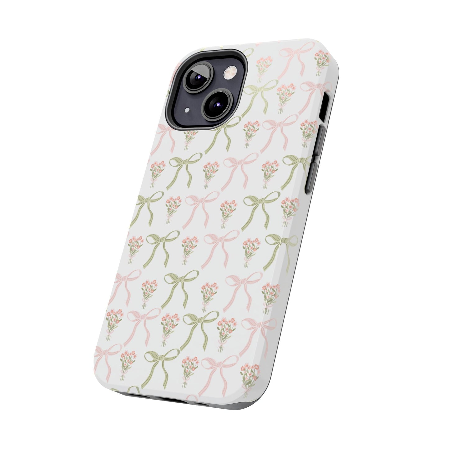 Light Pink and Green Phone Case, Bows and Bouquets Phone Case, Coquette Design Case, Durable Phone Case, Tough Phone Cases