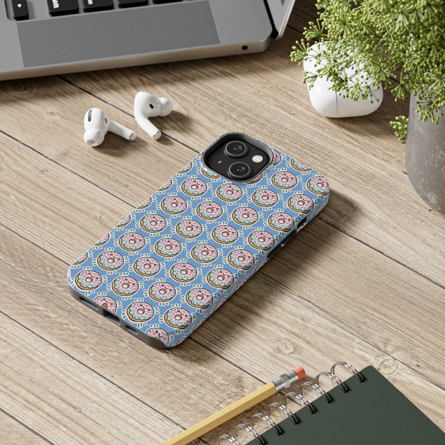 Phone Case, Korean Pop Art Sprinkle Donut Design with Periwinkle Background - Tough Protective Cover, Cute Kawaii Gift, Unique Cellphone
