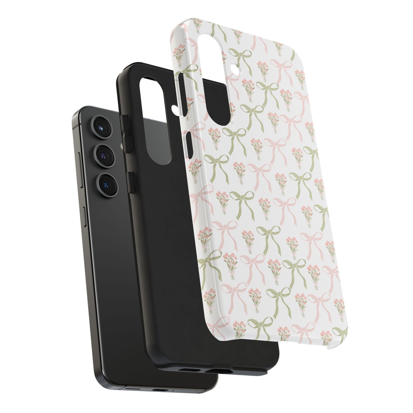 Light Pink and Green Phone Case, Bows and Bouquets Phone Case, Coquette Design Case, Durable Phone Case, Tough Phone Cases