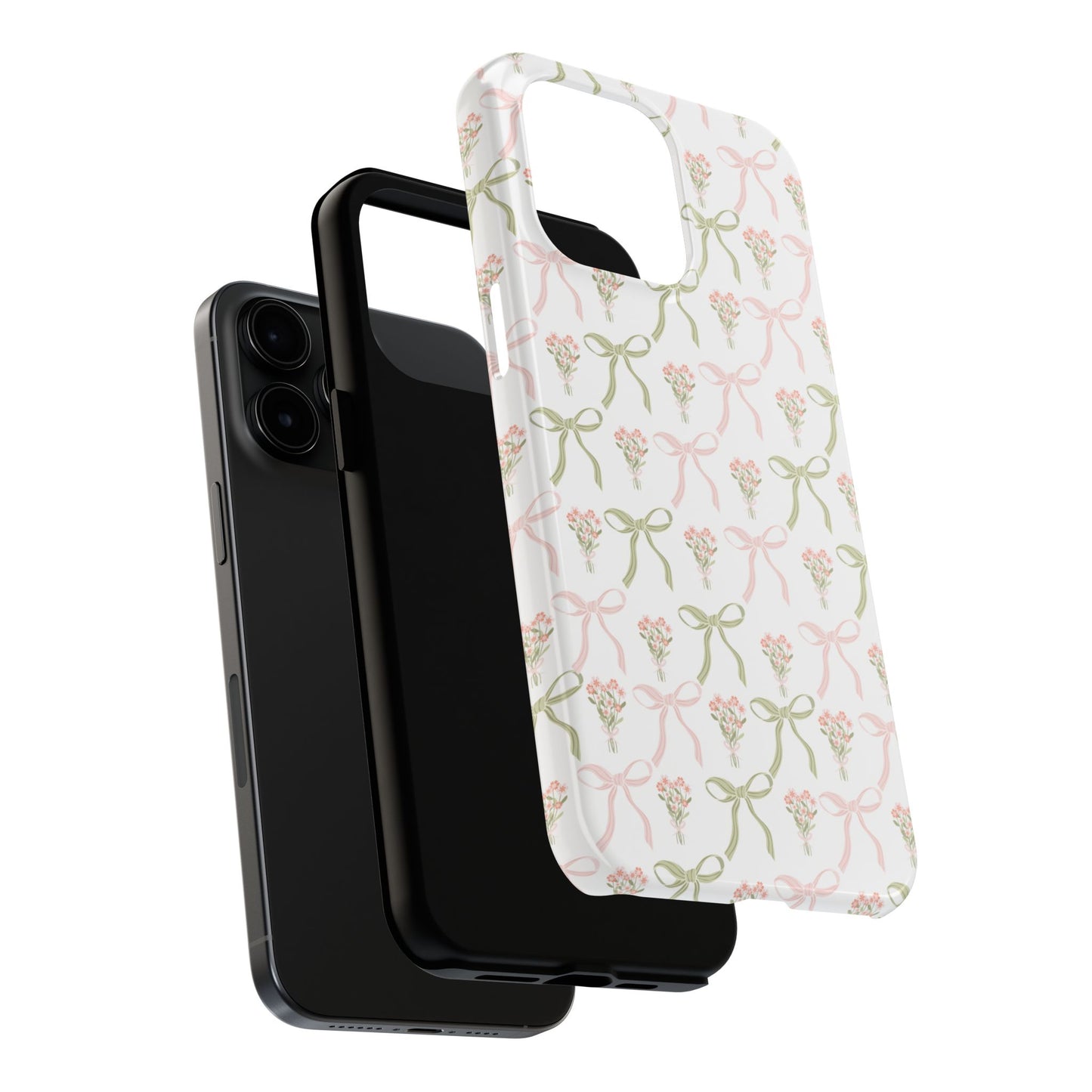 Light Pink and Green Phone Case, Bows and Bouquets Phone Case, Coquette Design Case, Durable Phone Case, Tough Phone Cases