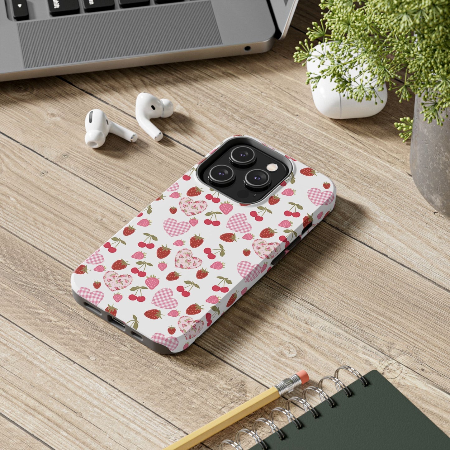 Hearts and Berries Phone Case, Coquette Design Case, Durable Phone Case, Tough Phone Cases