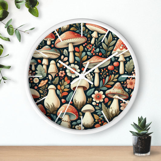 Botanical Mushroom Wall Clock, Nature Themed Clock, Botanical Wall Clock, Unique Wall Clock