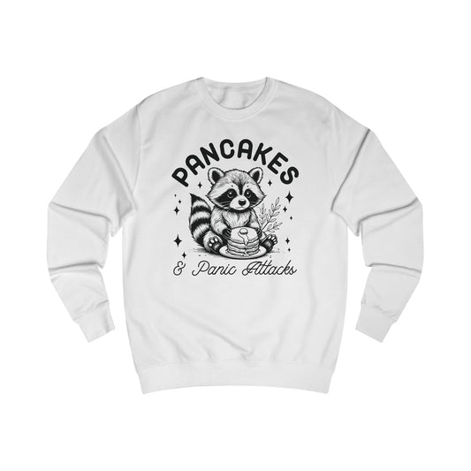 Whimsical Raccoon Sweatshirt, Pancakes and Panic Attacks, Cozy Jumper, Funny Animal Top, Cute Sweater, Gift for Raccoon Lovers