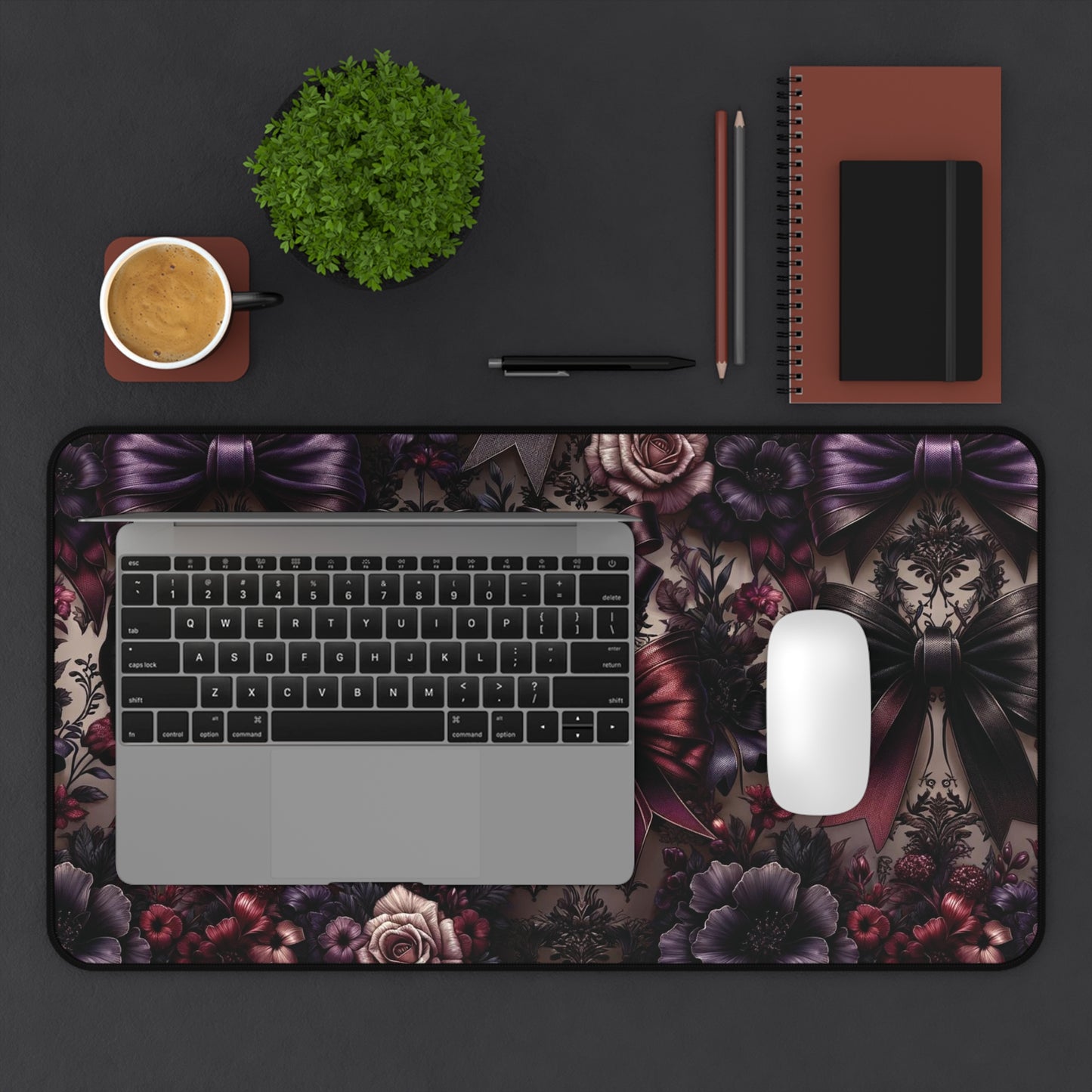 Gothic Floral Desk Mat, Gothic Coquette Mat, Coquette Desk Mat, Bow Desk Mat, Large Desk Mat, Cute Desk Mat, Desk Protector
