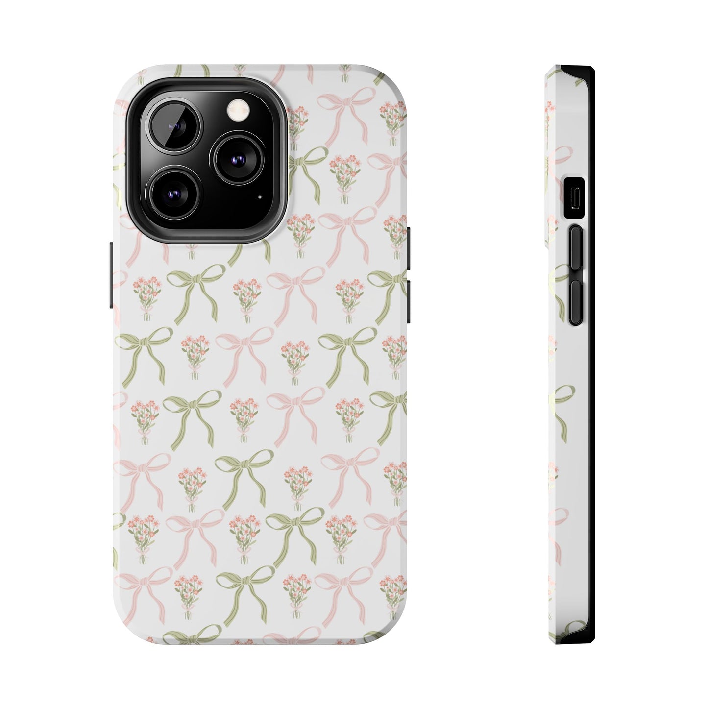 Light Pink and Green Phone Case, Bows and Bouquets Phone Case, Coquette Design Case, Durable Phone Case, Tough Phone Cases