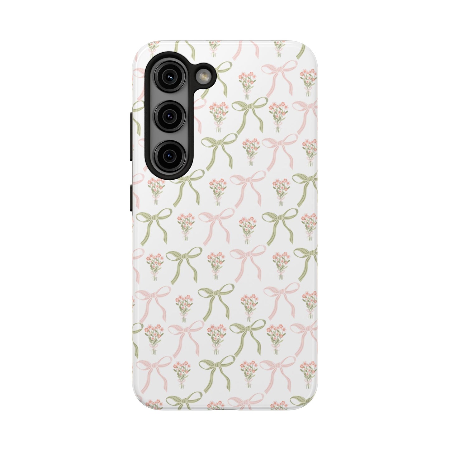 Light Pink and Green Phone Case, Bows and Bouquets Phone Case, Coquette Design Case, Durable Phone Case, Tough Phone Cases