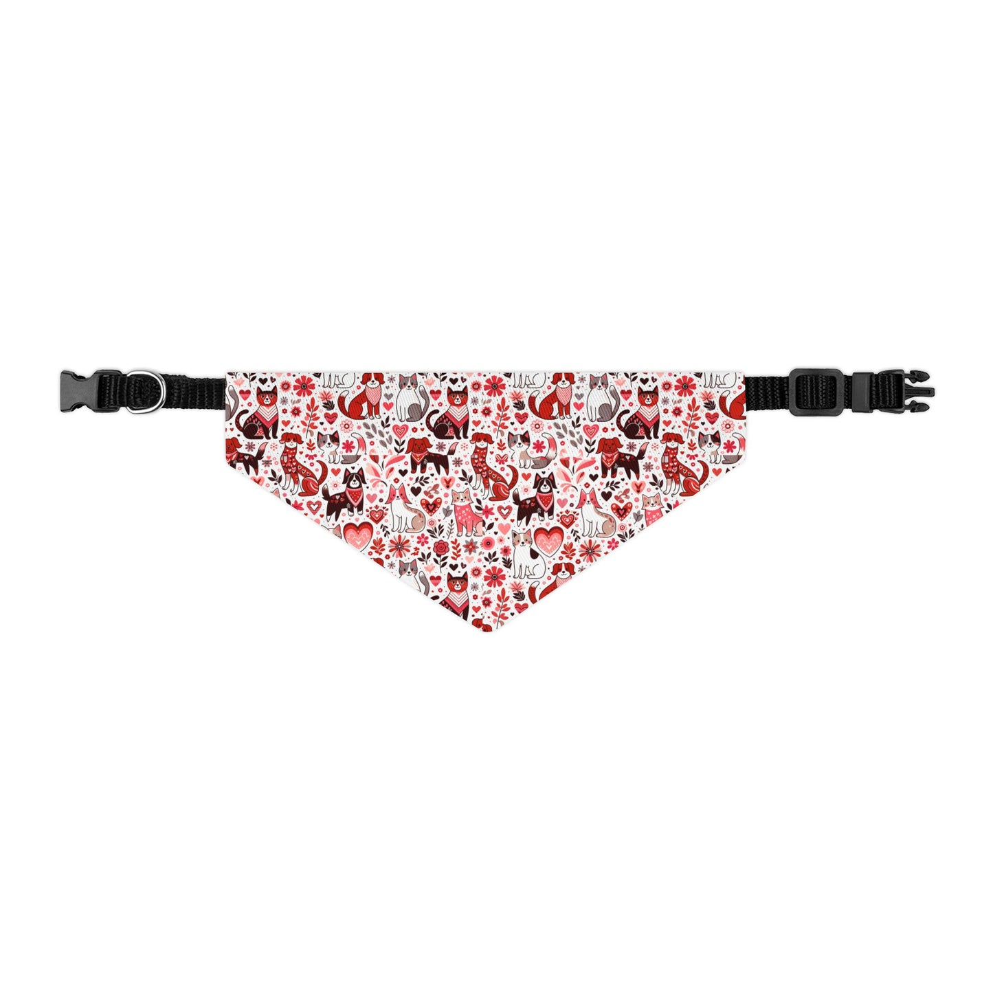 Paws of Love Pet Bandana Collar Playful Pattern Cartoon Animals Heart Motifs Valentines Day Loving Pets Vibrant Colors Pet Accessory