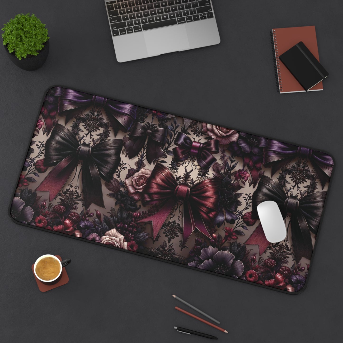 Gothic Floral Desk Mat, Gothic Coquette Mat, Coquette Desk Mat, Bow Desk Mat, Large Desk Mat, Cute Desk Mat, Desk Protector