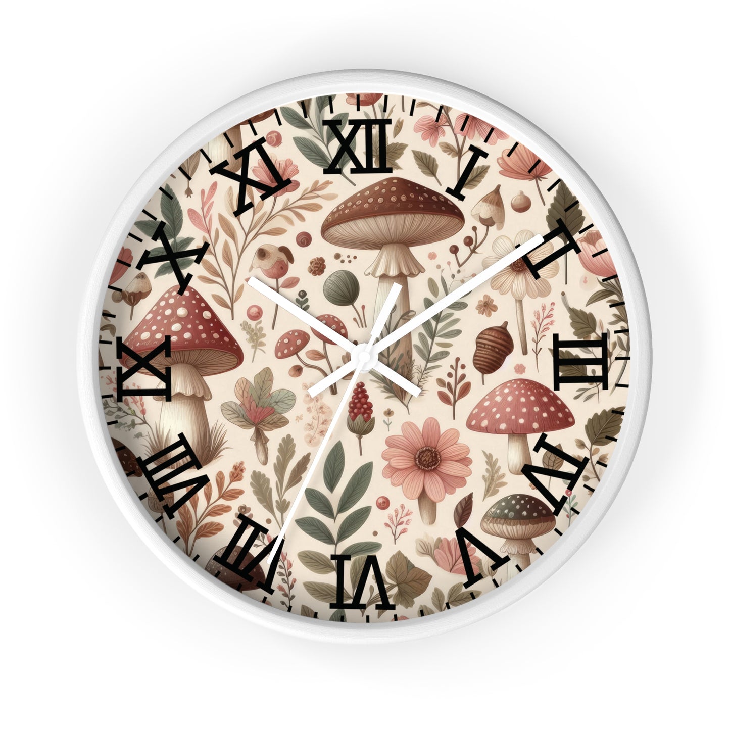 Botanical Mushroom Wall Clock, Nature Themed Clock, Botanical Wall Clock, Unique Wall Clock