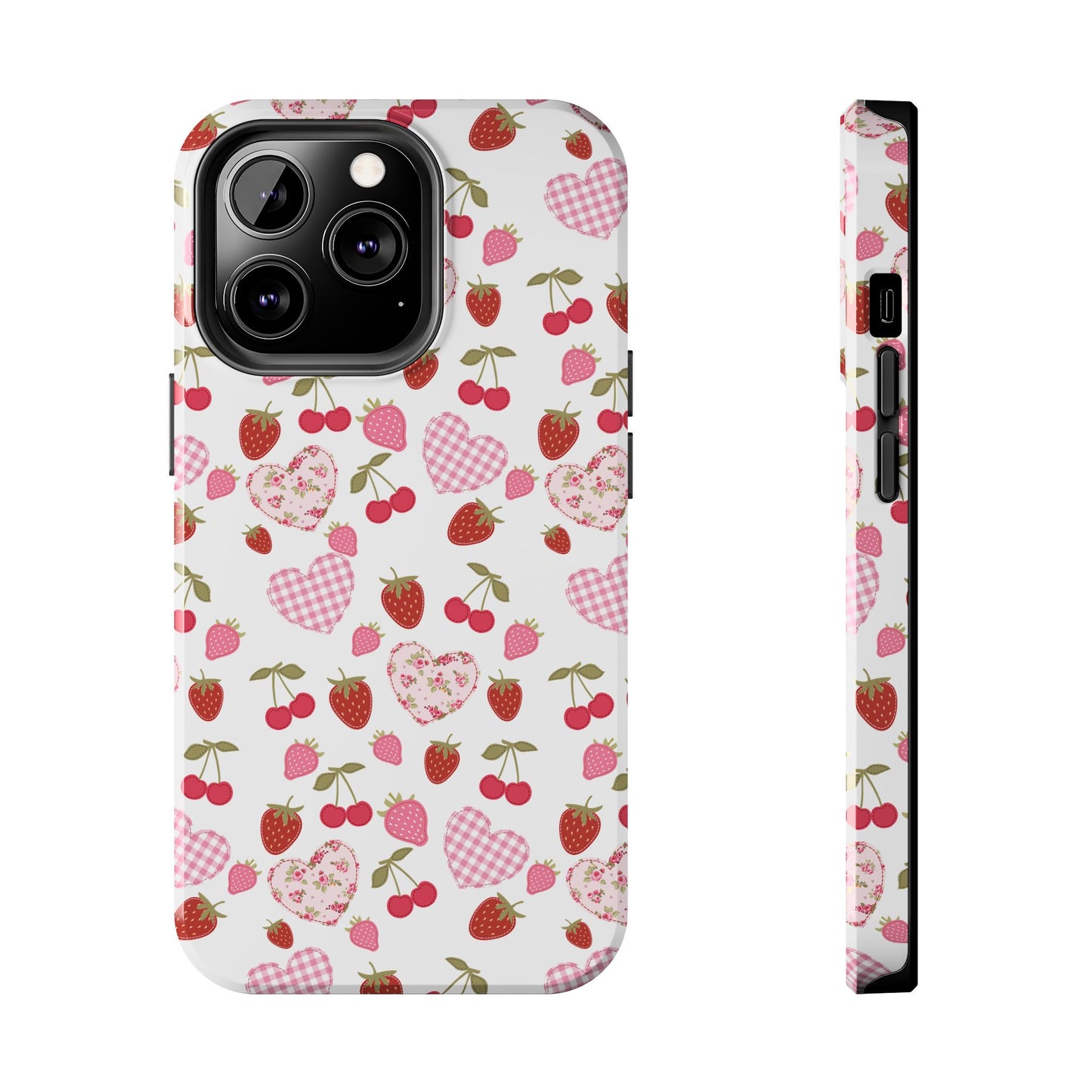 Hearts and Berries Phone Case, Coquette Design Case, Durable Phone Case, Tough Phone Cases