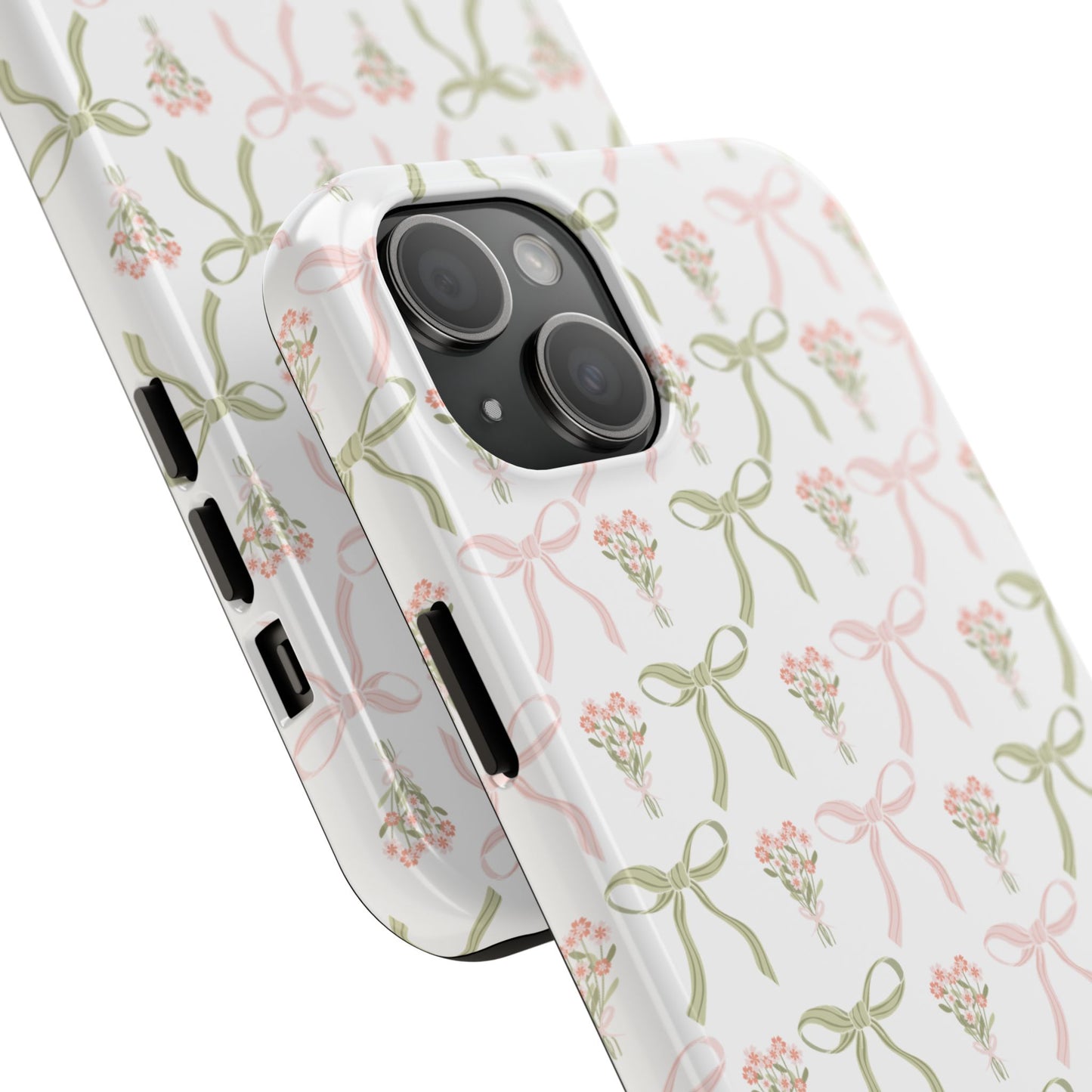 Light Pink and Green Phone Case, Bows and Bouquets Phone Case, Coquette Design Case, Durable Phone Case, Tough Phone Cases