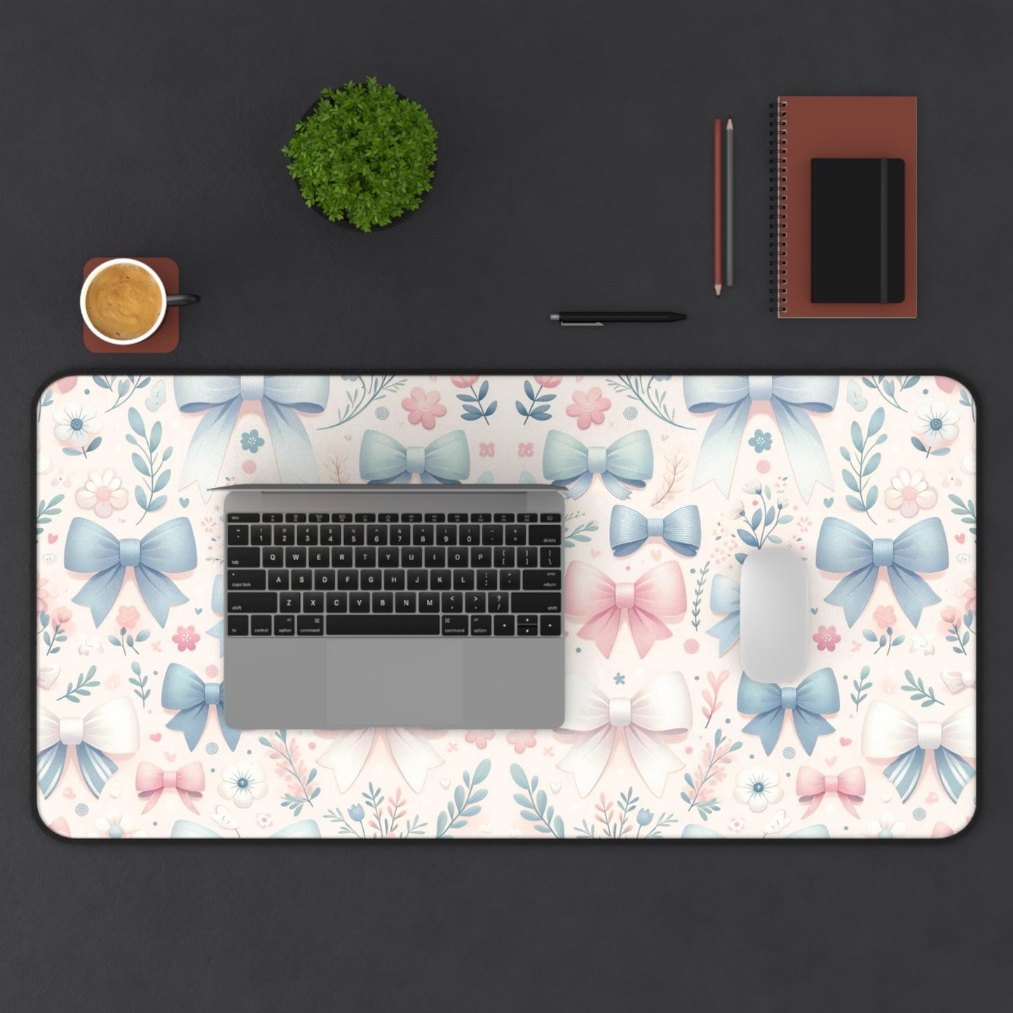 Floral and Bow Desk Mat, Coquette Desk Mat, Floral Desk Pad, Feminine Desk Mat, Desk Protector, Whimsical Art