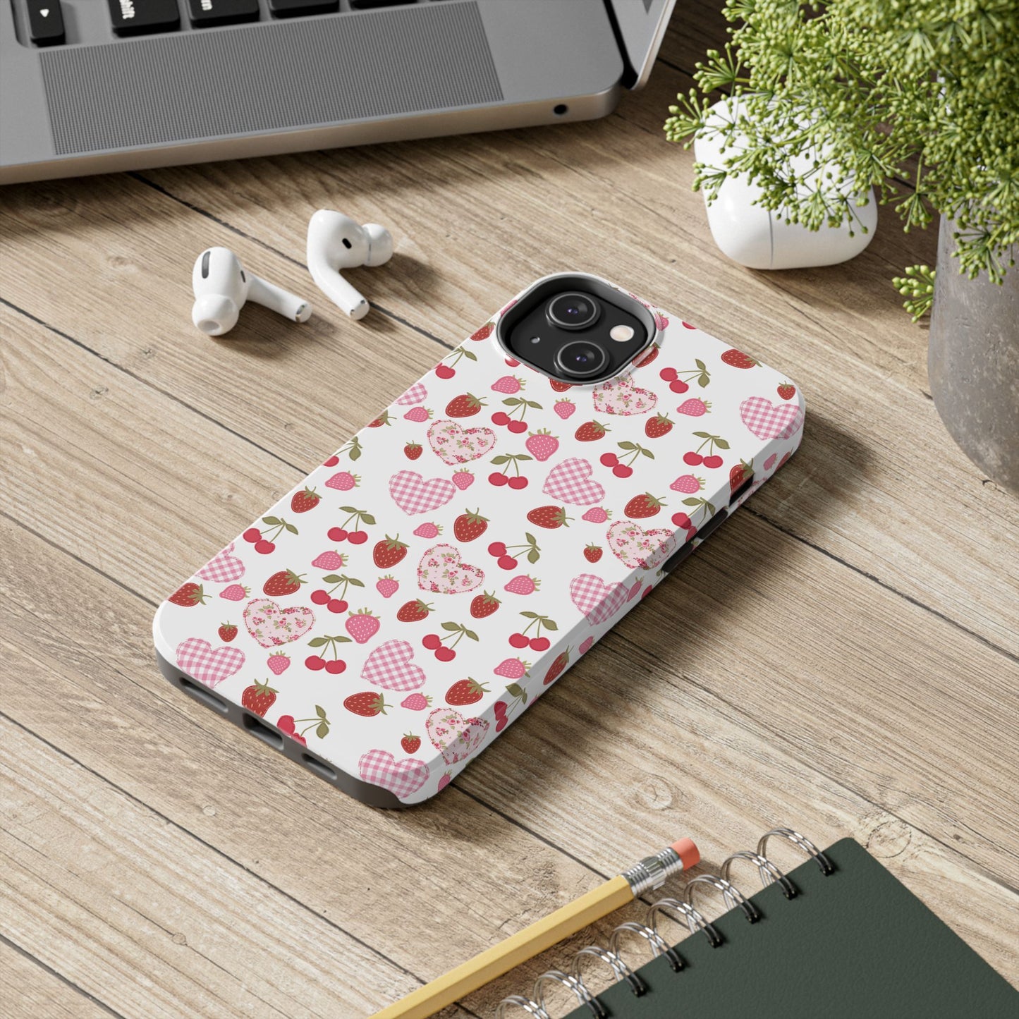 Hearts and Berries Phone Case, Coquette Design Case, Durable Phone Case, Tough Phone Cases