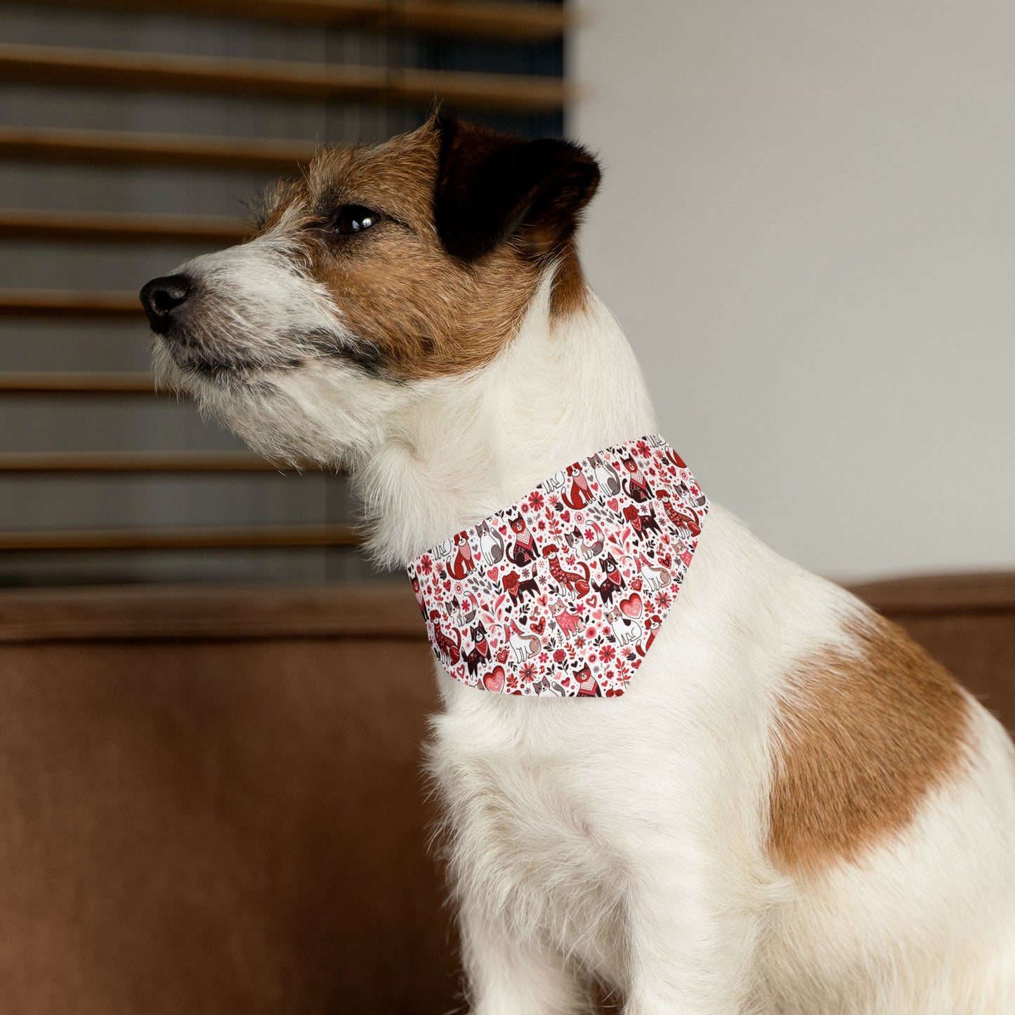 Paws of Love Pet Bandana Collar Playful Pattern Cartoon Animals Heart Motifs Valentines Day Loving Pets Vibrant Colors Pet Accessory