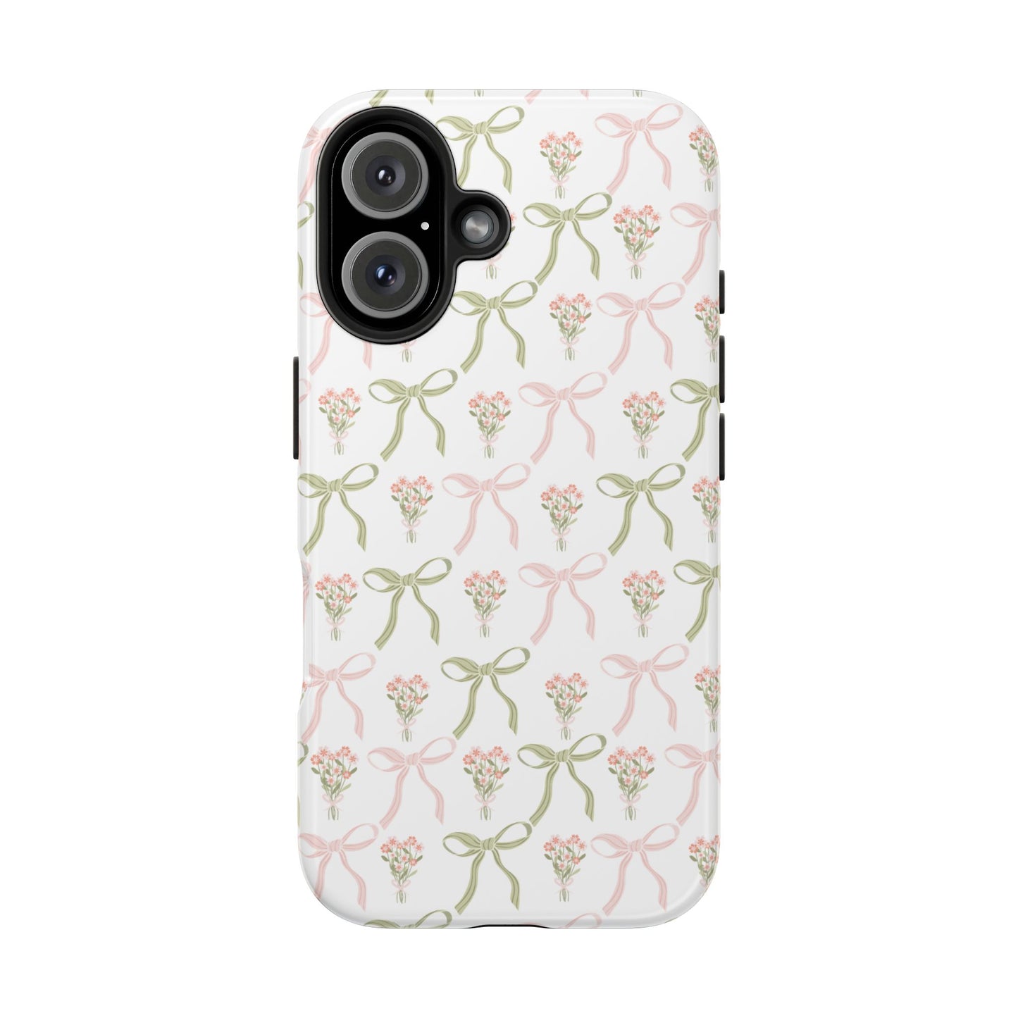 Light Pink and Green Phone Case, Bows and Bouquets Phone Case, Coquette Design Case, Durable Phone Case, Tough Phone Cases