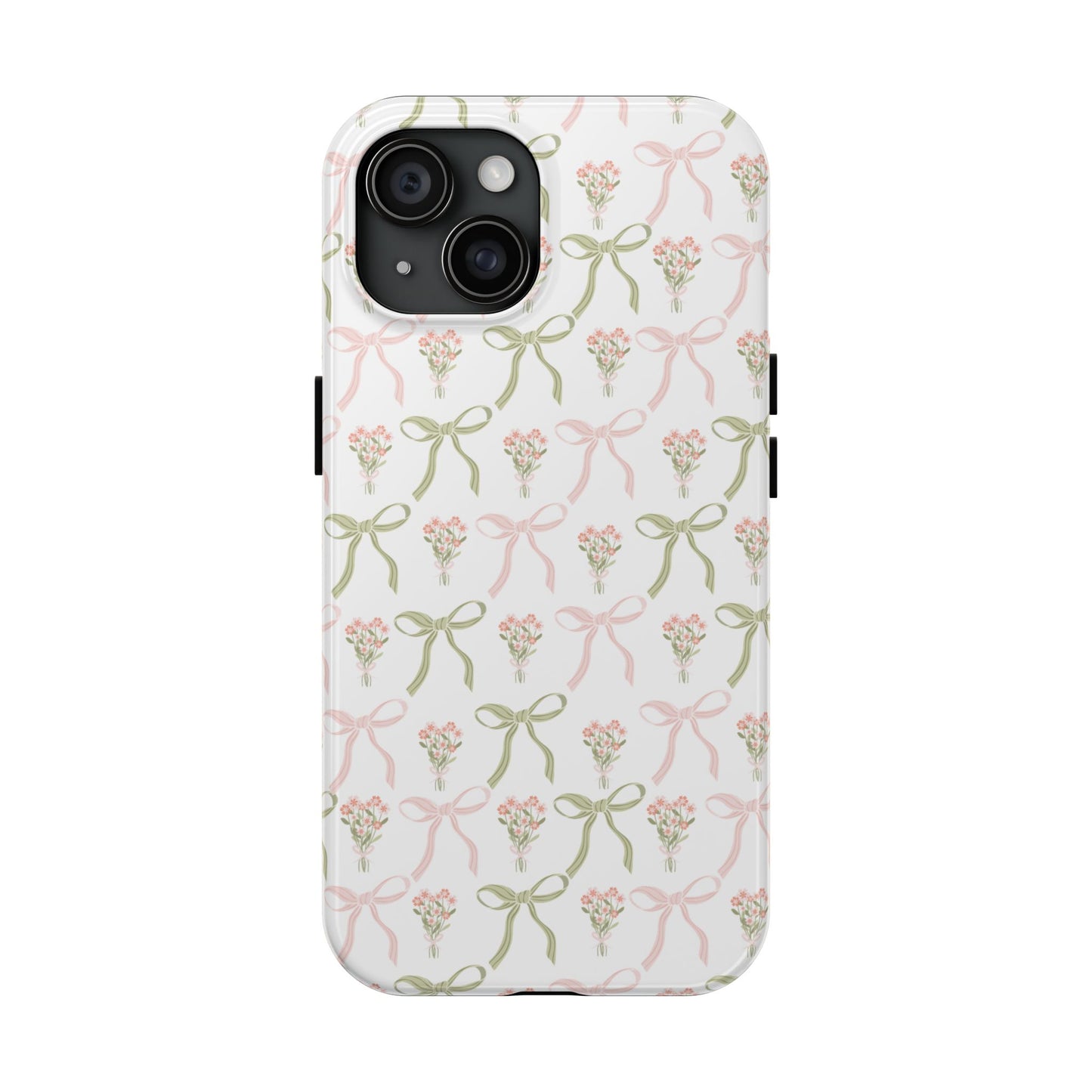 Light Pink and Green Phone Case, Bows and Bouquets Phone Case, Coquette Design Case, Durable Phone Case, Tough Phone Cases