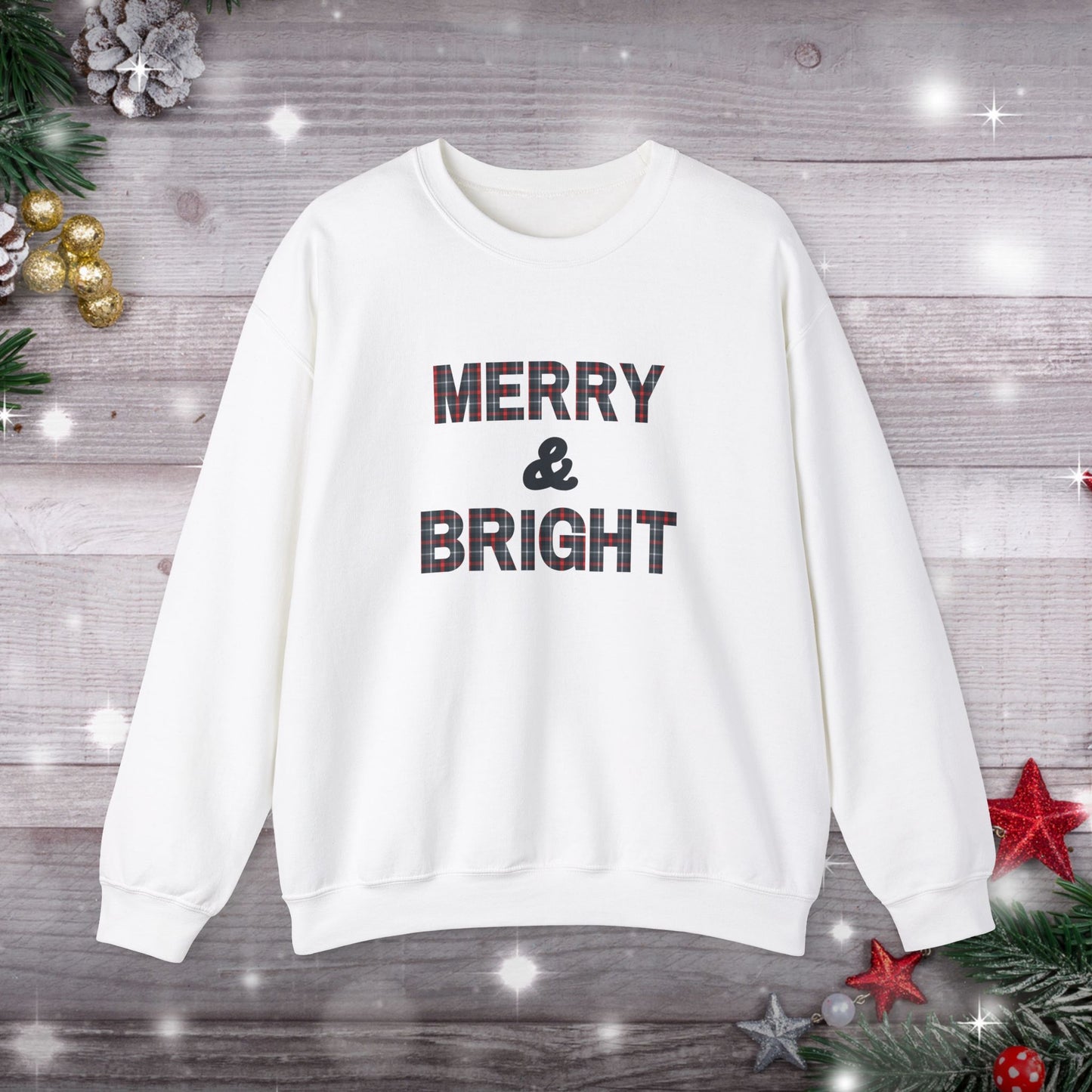 Merry & Bright Christmas Plaid Unisex Heavy Blend™ Crewneck Sweatshirt