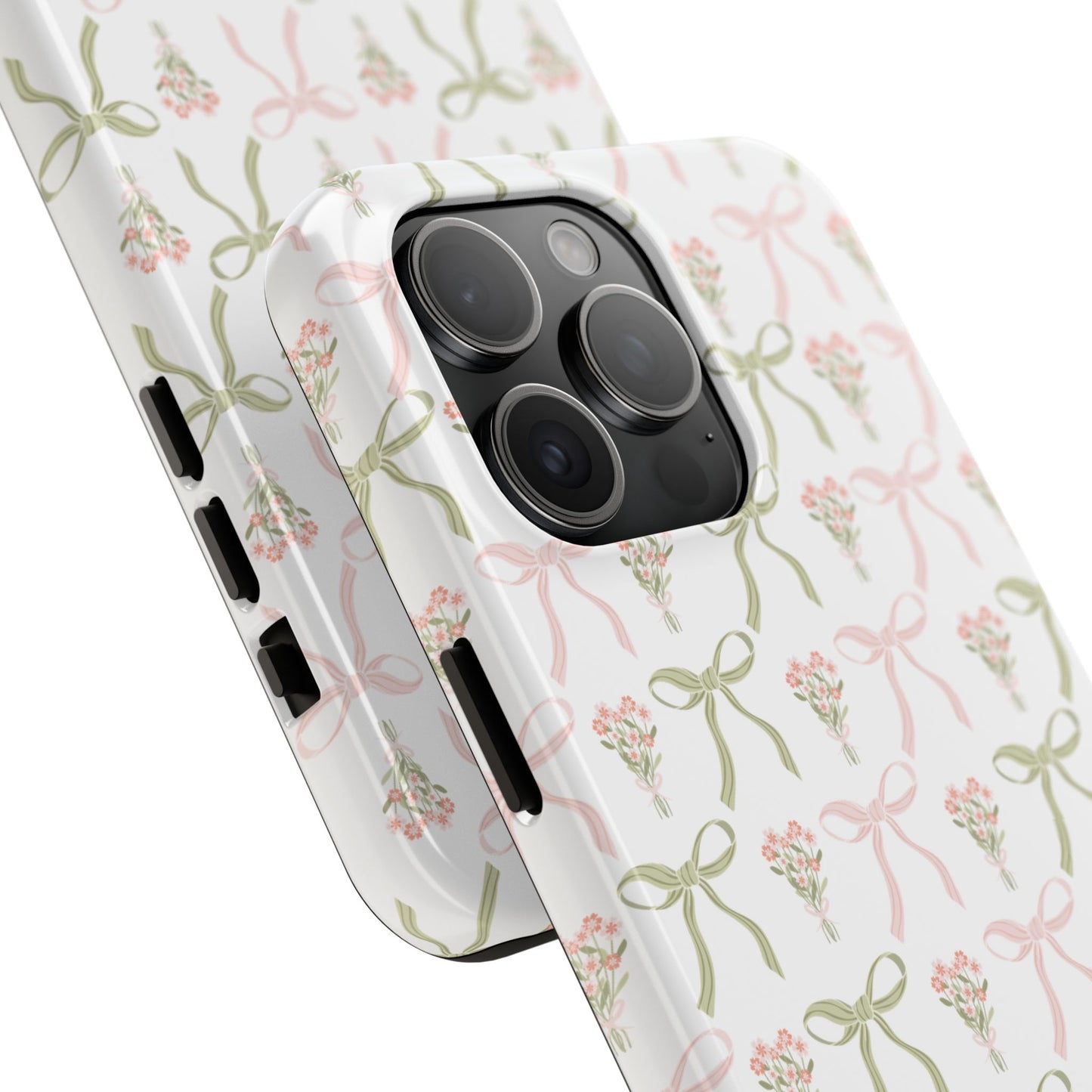 Light Pink and Green Phone Case, Bows and Bouquets Phone Case, Coquette Design Case, Durable Phone Case, Tough Phone Cases