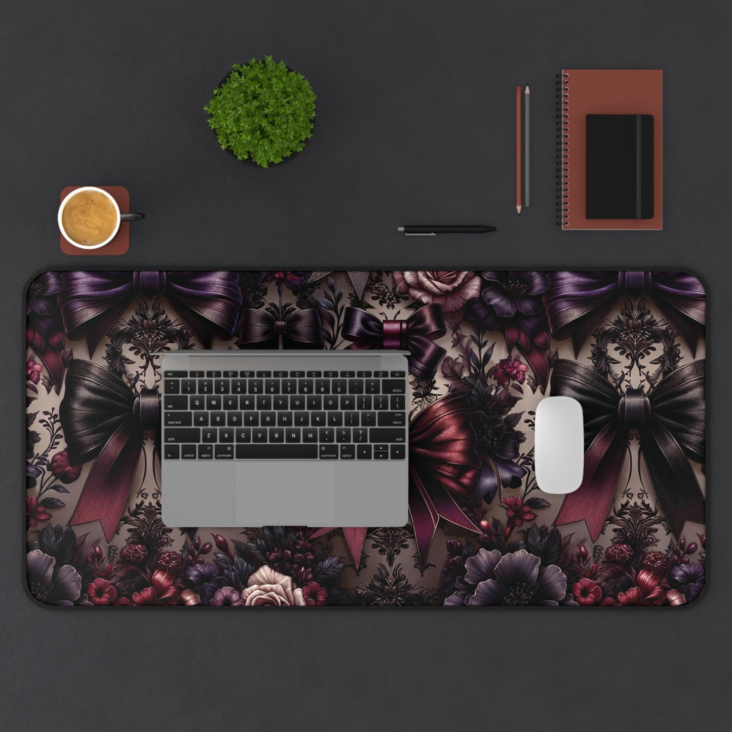 Gothic Floral Desk Mat, Gothic Coquette Mat, Coquette Desk Mat, Bow Desk Mat, Large Desk Mat, Cute Desk Mat, Desk Protector
