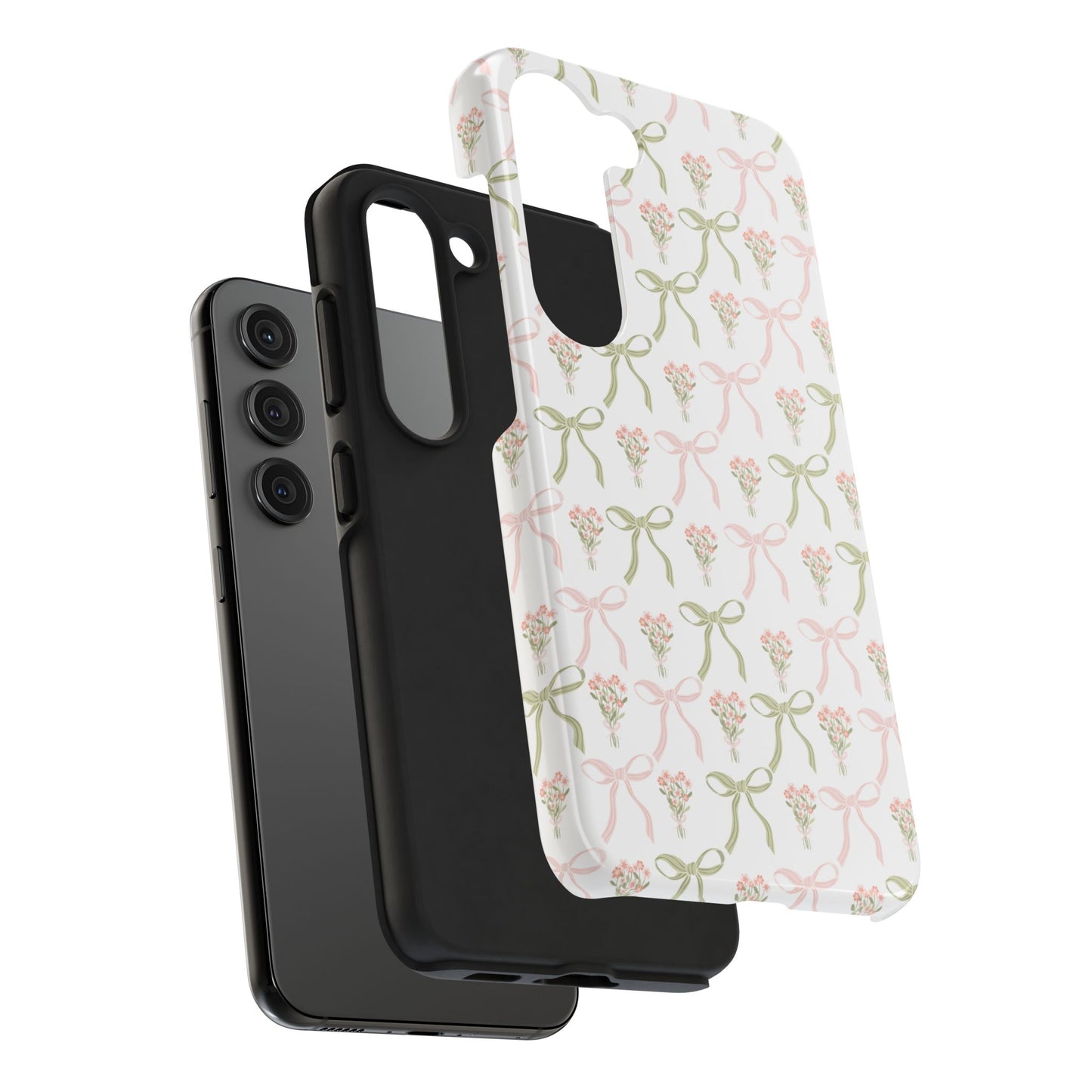 Light Pink and Green Phone Case, Bows and Bouquets Phone Case, Coquette Design Case, Durable Phone Case, Tough Phone Cases