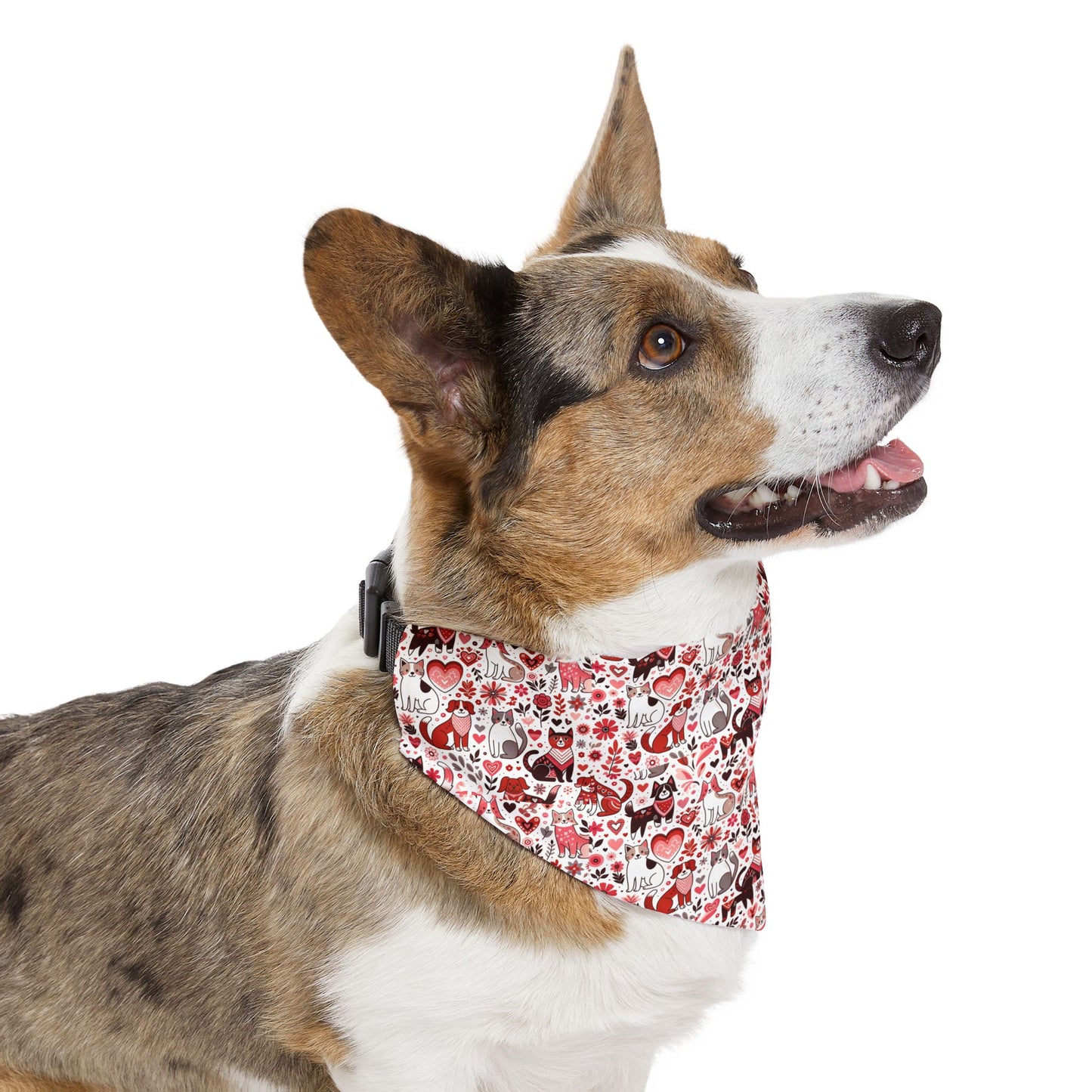 Paws of Love Pet Bandana Collar Playful Pattern Cartoon Animals Heart Motifs Valentines Day Loving Pets Vibrant Colors Pet Accessory