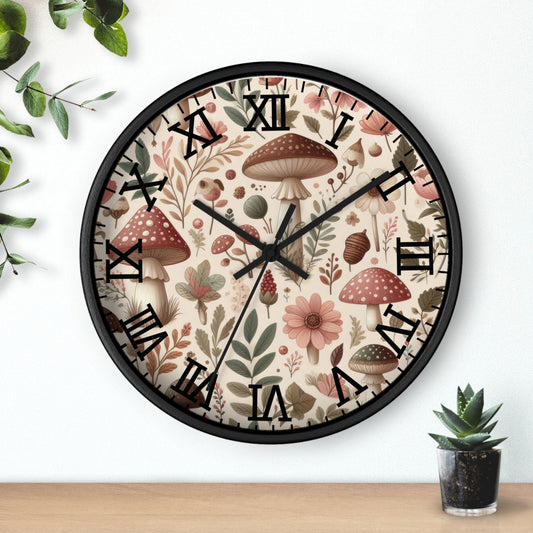 Botanical Mushroom Wall Clock, Nature Themed Clock, Botanical Wall Clock, Unique Wall Clock