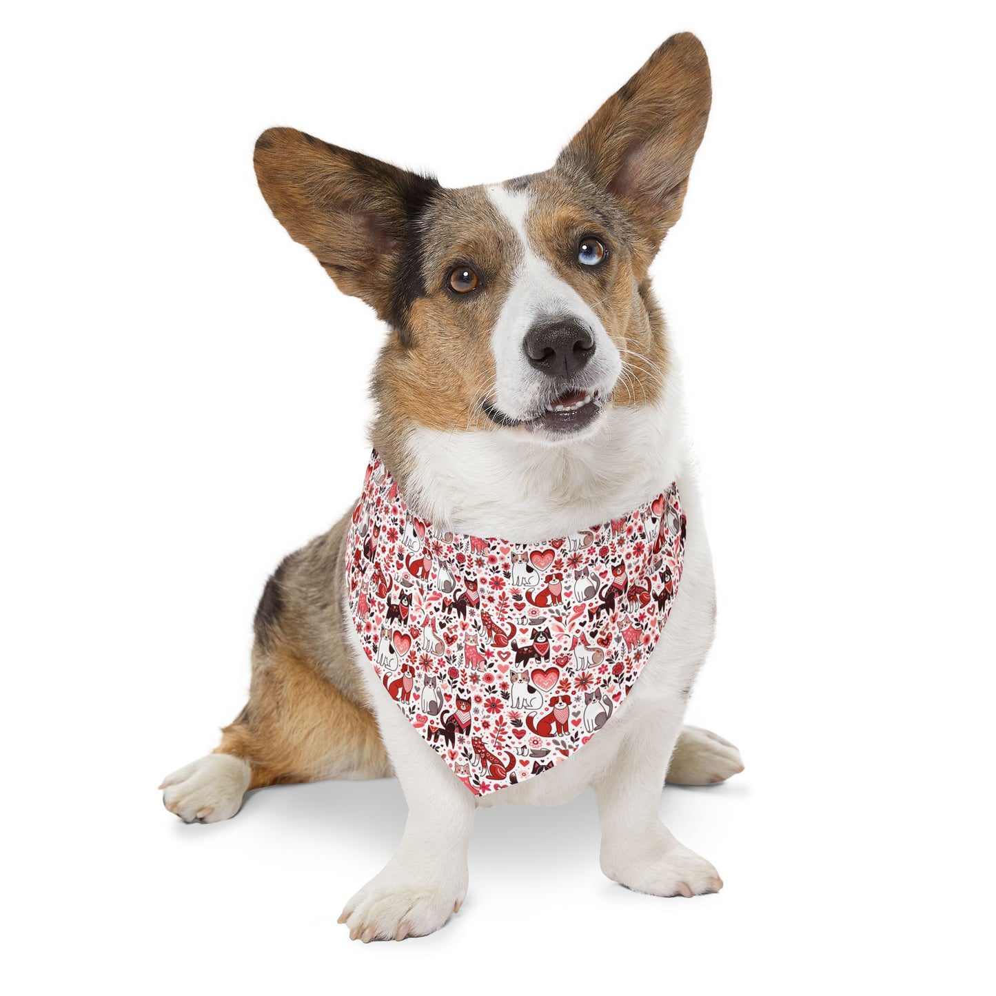 Paws of Love Pet Bandana Collar Playful Pattern Cartoon Animals Heart Motifs Valentines Day Loving Pets Vibrant Colors Pet Accessory