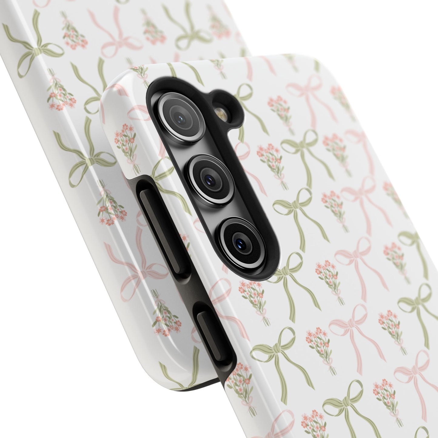 Light Pink and Green Phone Case, Bows and Bouquets Phone Case, Coquette Design Case, Durable Phone Case, Tough Phone Cases