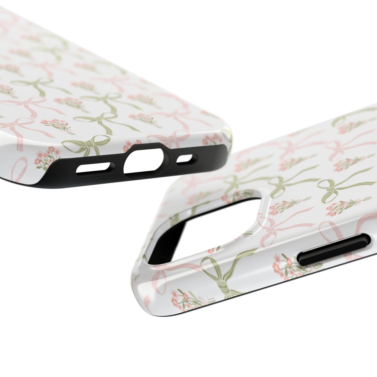 Light Pink and Green Phone Case, Bows and Bouquets Phone Case, Coquette Design Case, Durable Phone Case, Tough Phone Cases