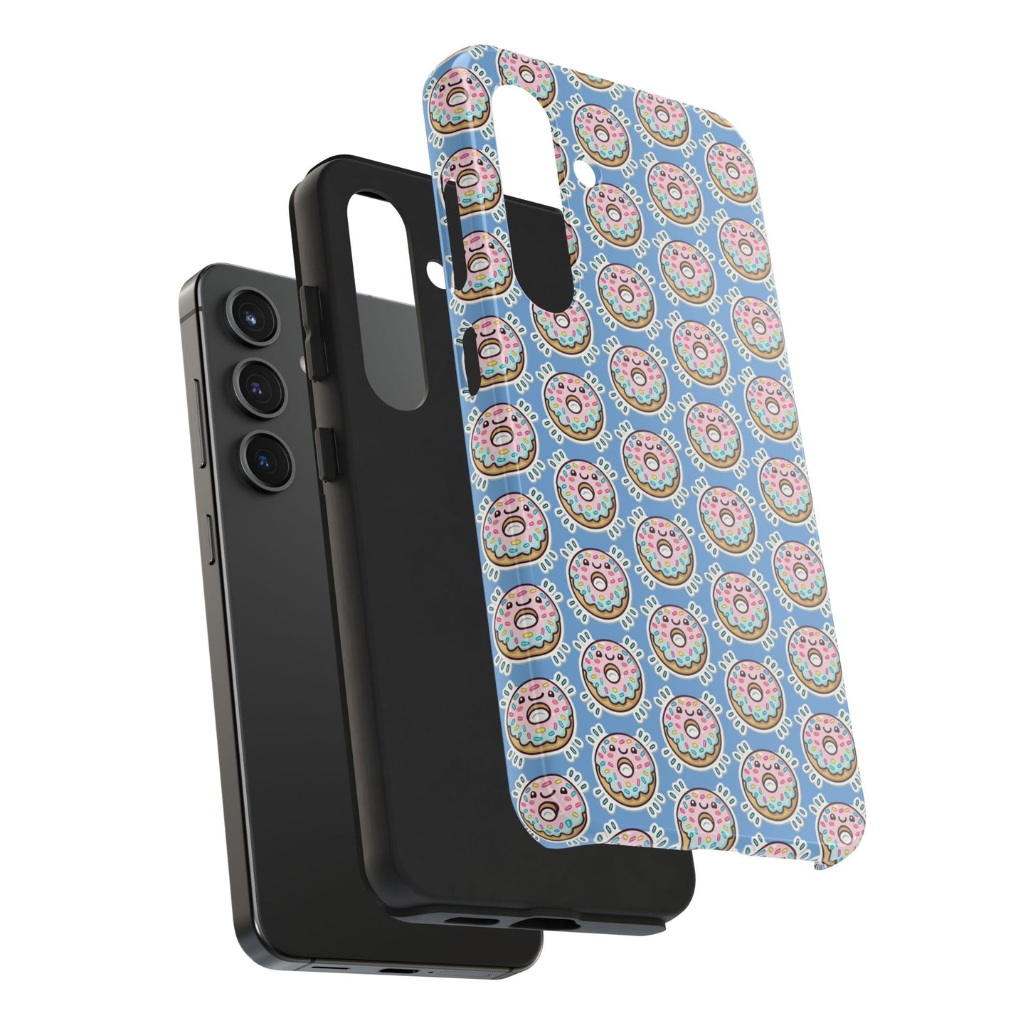 Phone Case, Korean Pop Art Sprinkle Donut Design with Periwinkle Background - Tough Protective Cover, Cute Kawaii Gift, Unique Cellphone