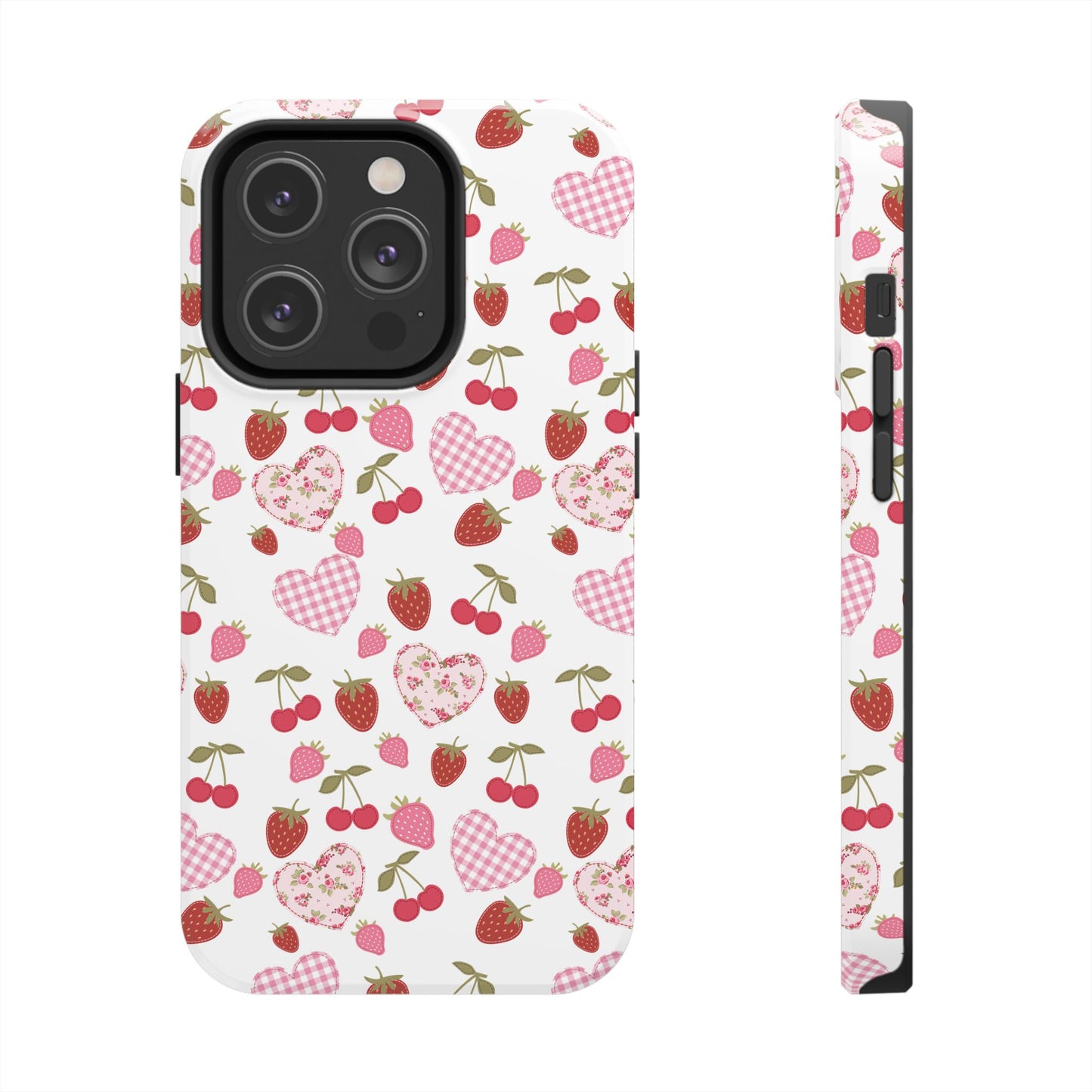 Hearts and Berries Phone Case, Coquette Design Case, Durable Phone Case, Tough Phone Cases
