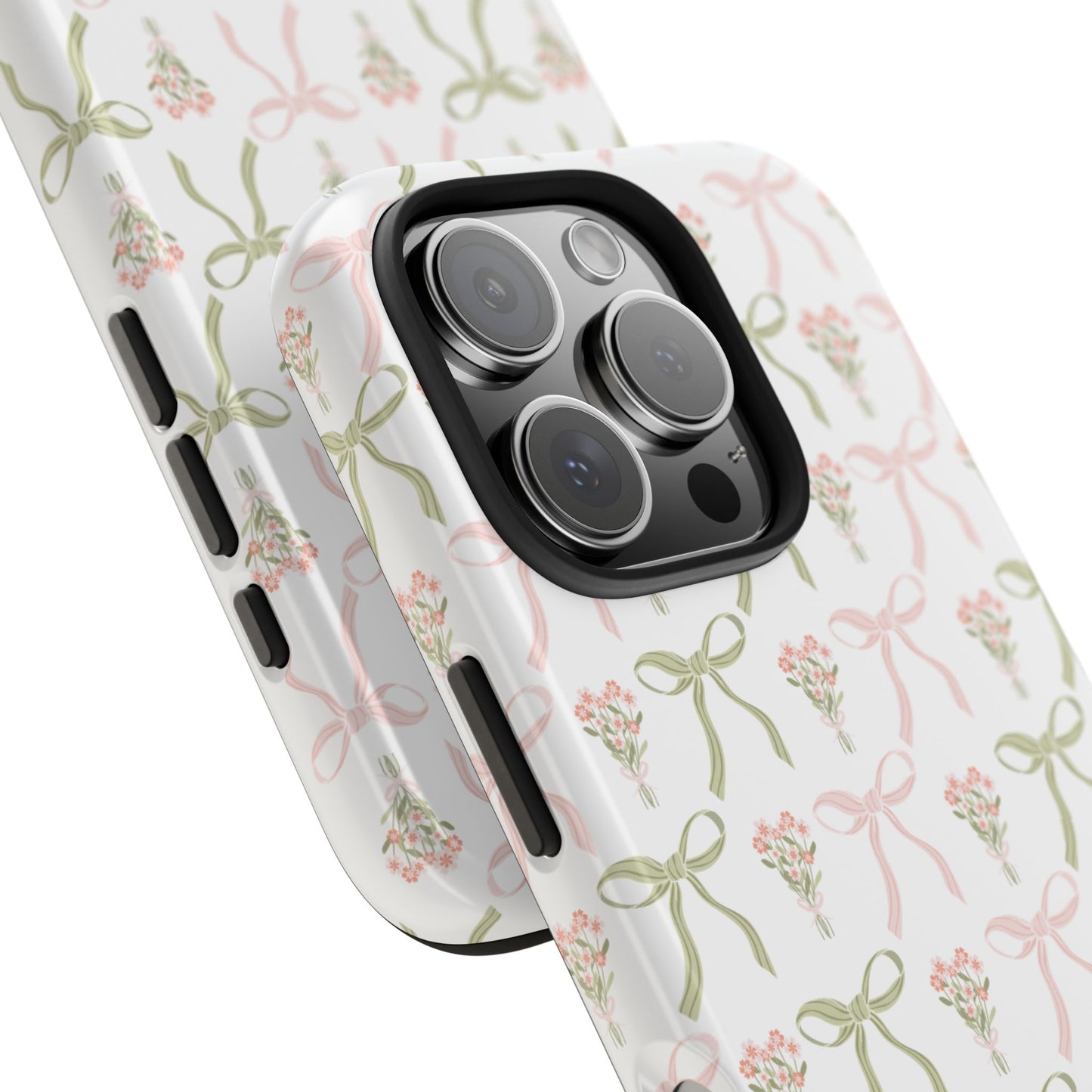 Light Pink and Green Phone Case, Bows and Bouquets Phone Case, Coquette Design Case, Durable Phone Case, Tough Phone Cases