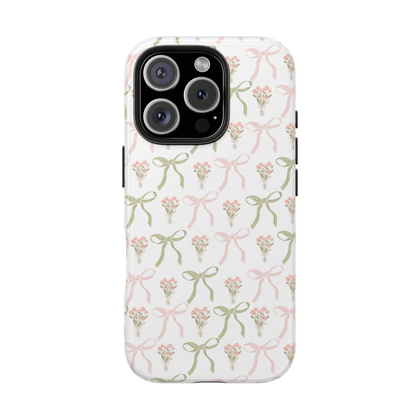 Light Pink and Green Phone Case, Bows and Bouquets Phone Case, Coquette Design Case, Durable Phone Case, Tough Phone Cases