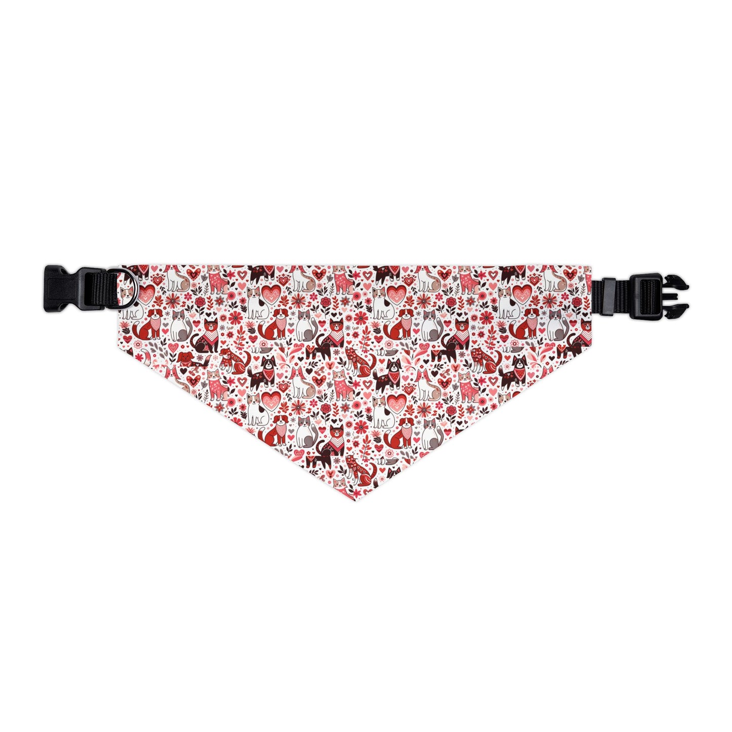Paws of Love Pet Bandana Collar Playful Pattern Cartoon Animals Heart Motifs Valentines Day Loving Pets Vibrant Colors Pet Accessory